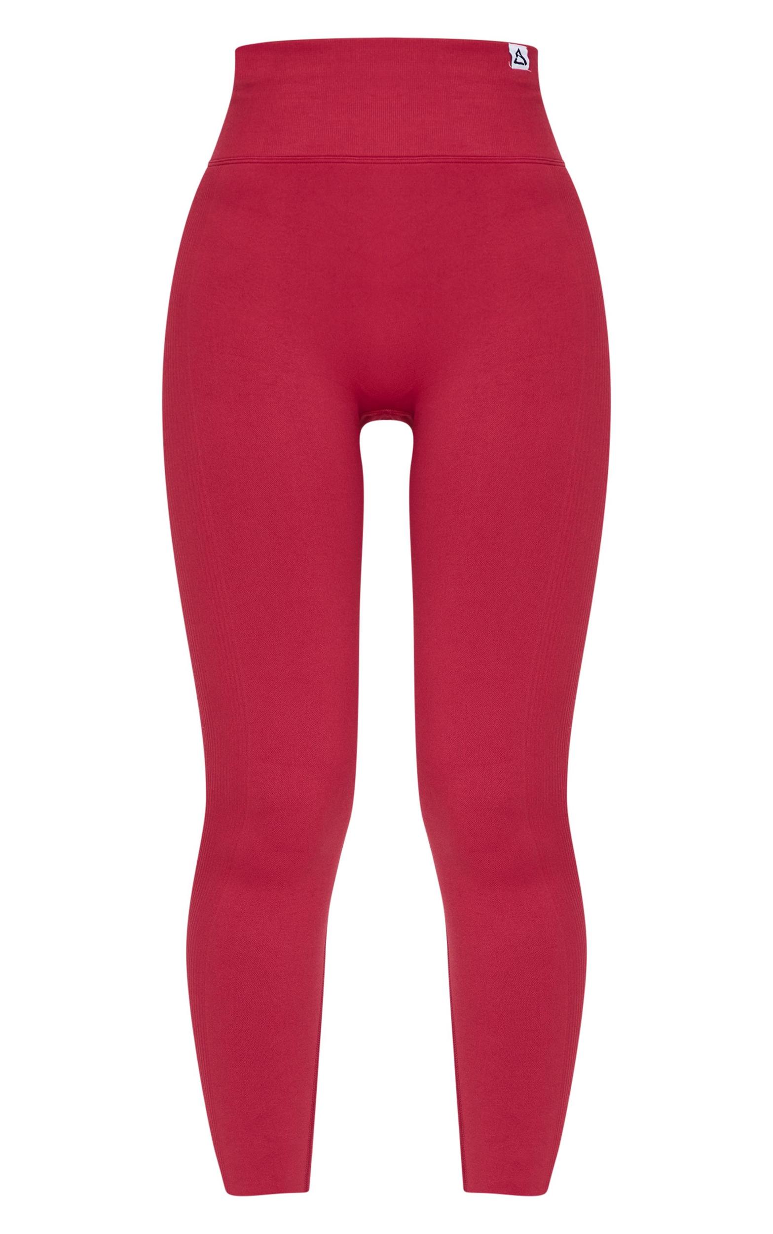 Dark Red Ribbed Detail Gym Leggings Product Image