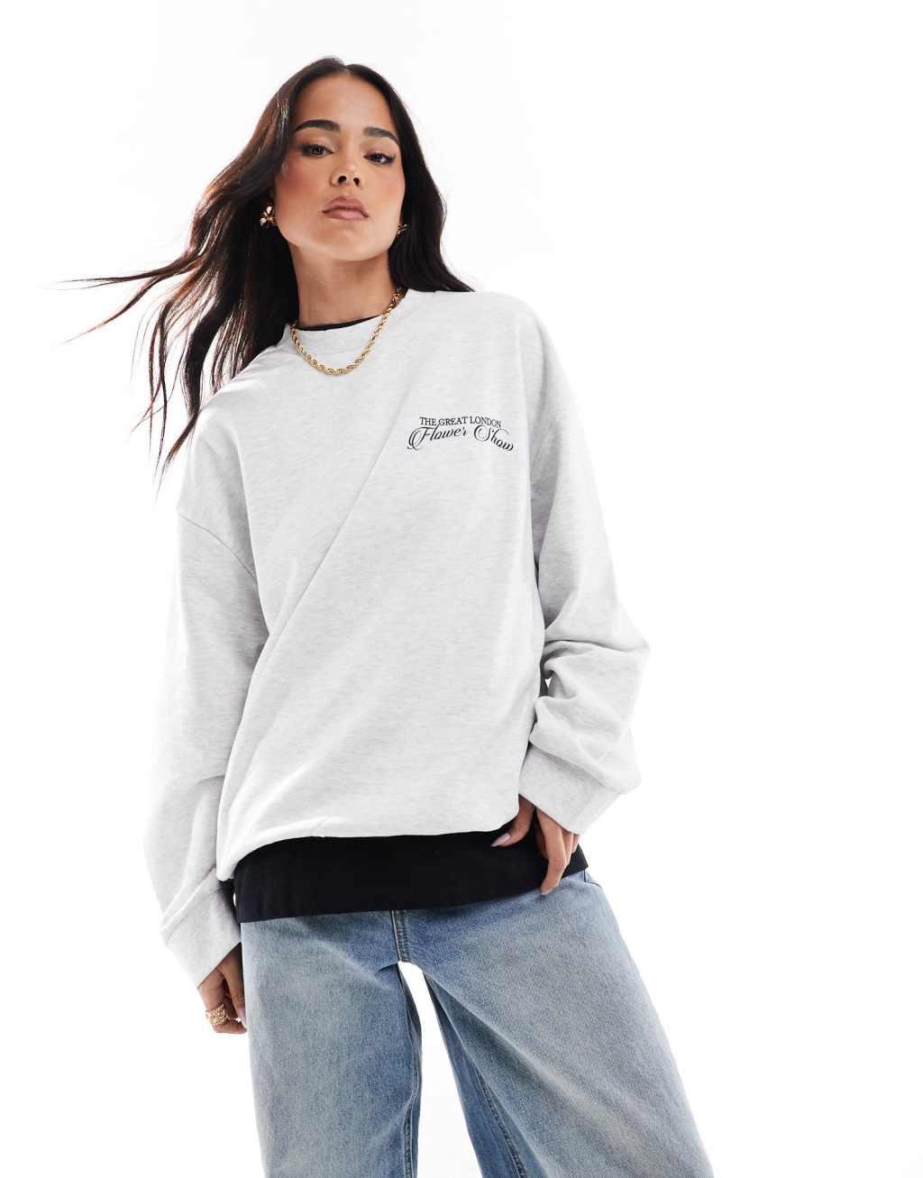 ASOS DESIGN flower show graphic sweatshirt in heathered ice Product Image
