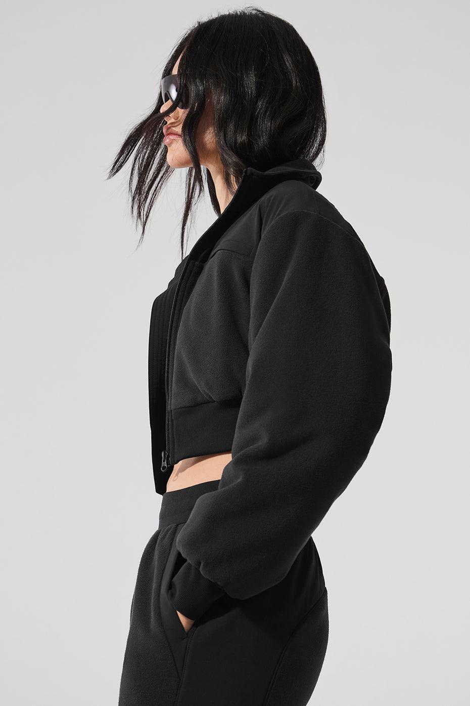 Polar Fleece Cropped Wintry Mix Jacket - Black Product Image