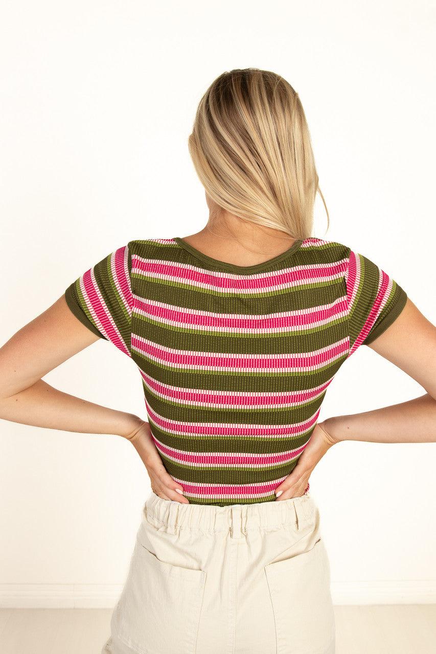 Olive Stripe Seamless Shirt Product Image