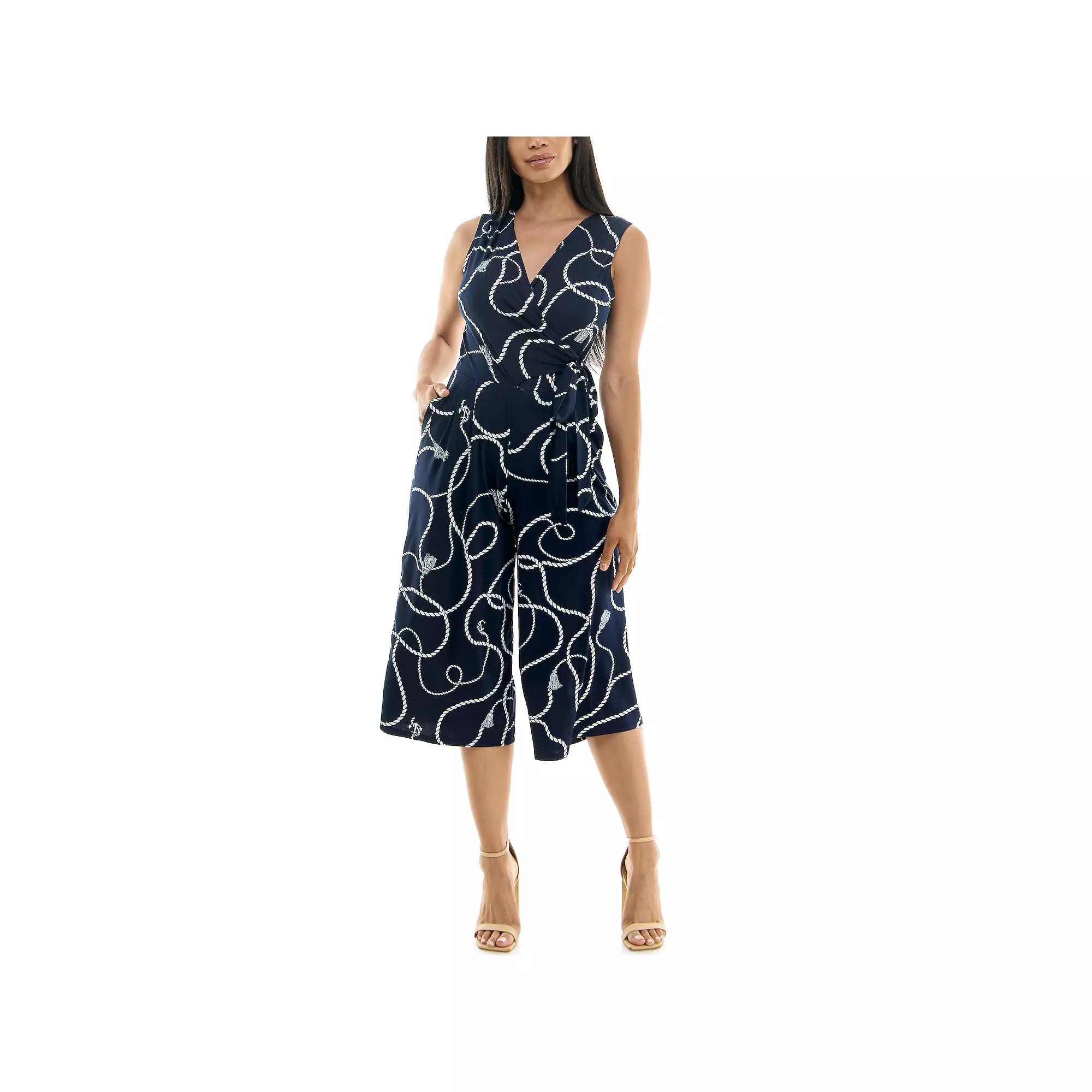 Womens Nina Leonard Print Surplice Wide-Leg Jumpsuit Product Image