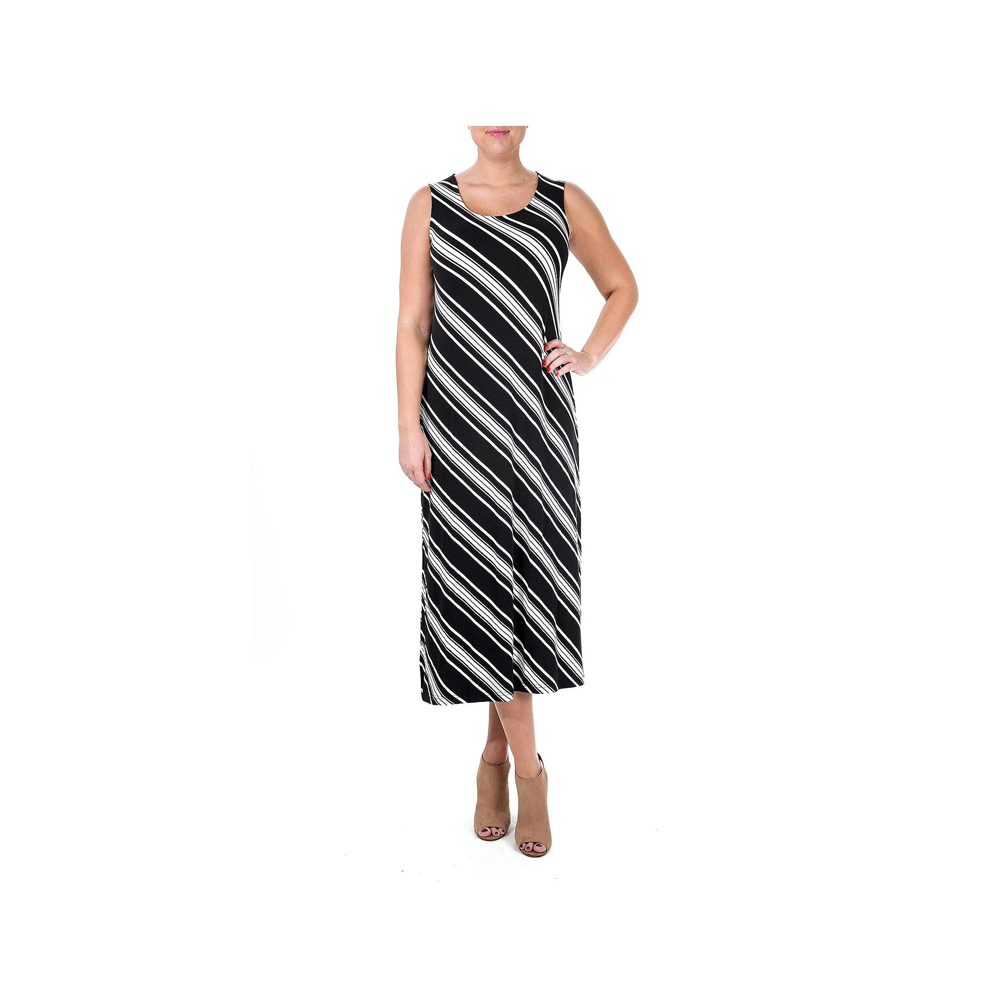 Women's Nina Leonard Print Maxi Dress, Size: Large, Black Ivory Stripe Product Image