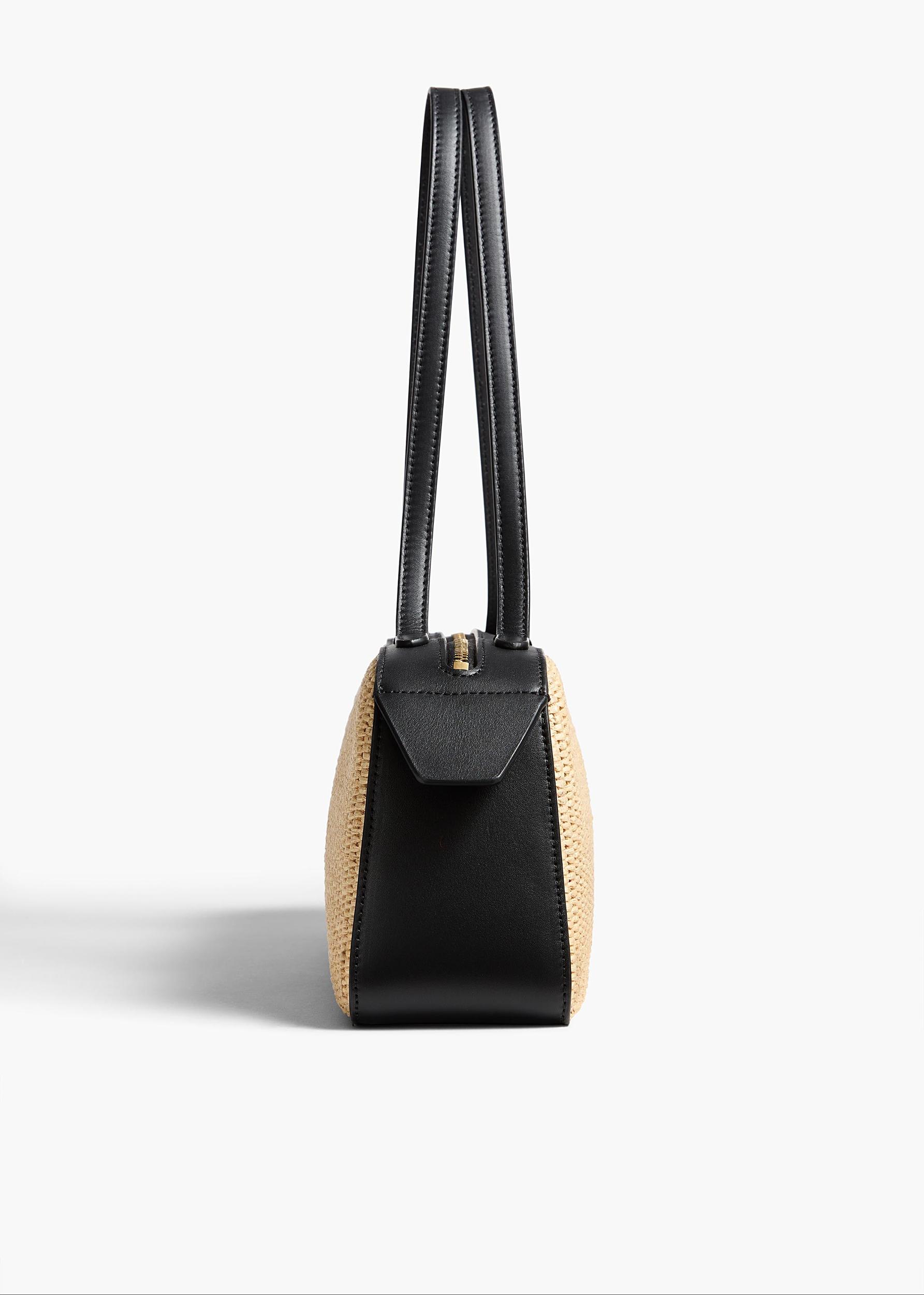 Simona Shoulder Bag in Natural Raffia with Black Leather Product Image