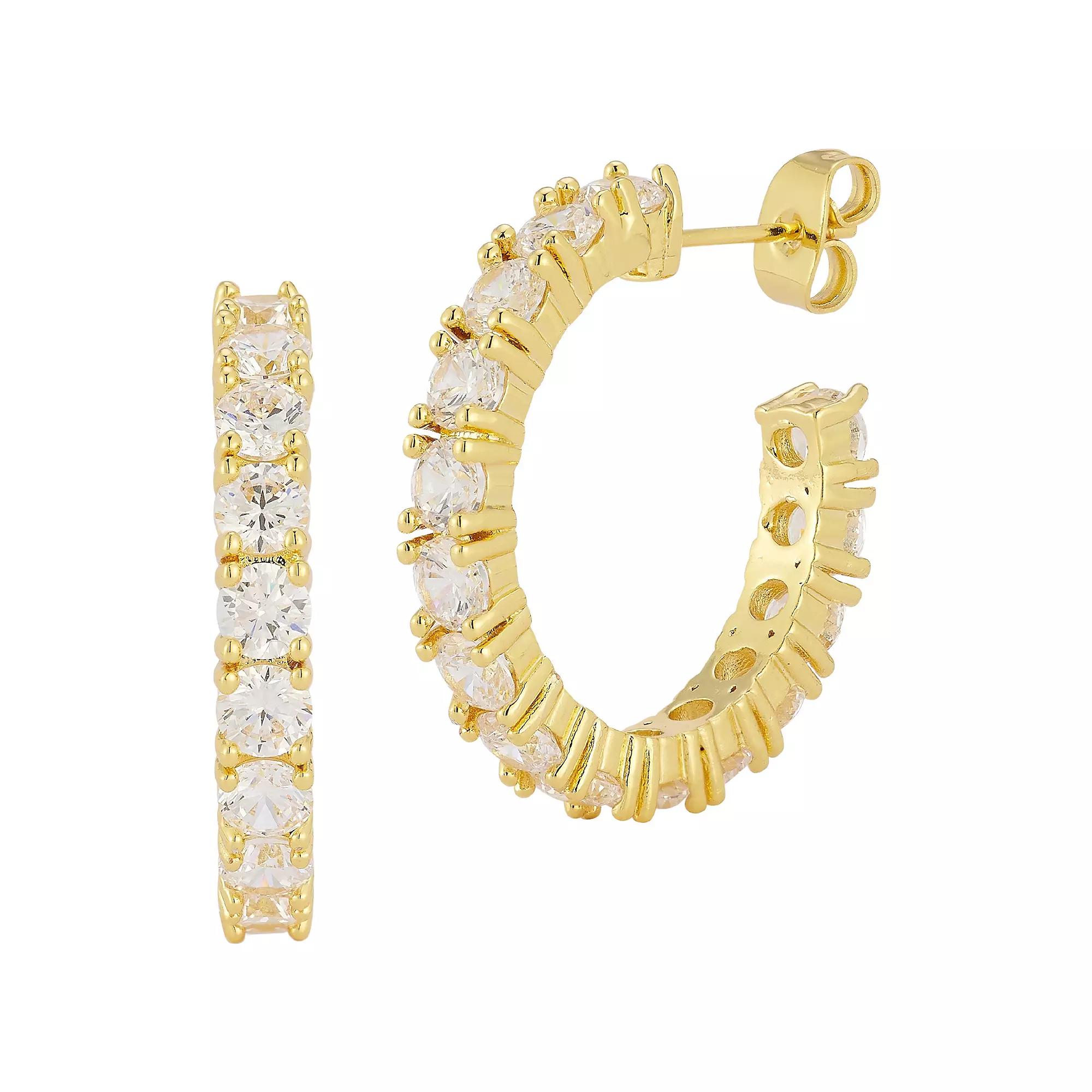 Cubic Zirconia Hoop Earrings, Women's, Gold Tone Product Image