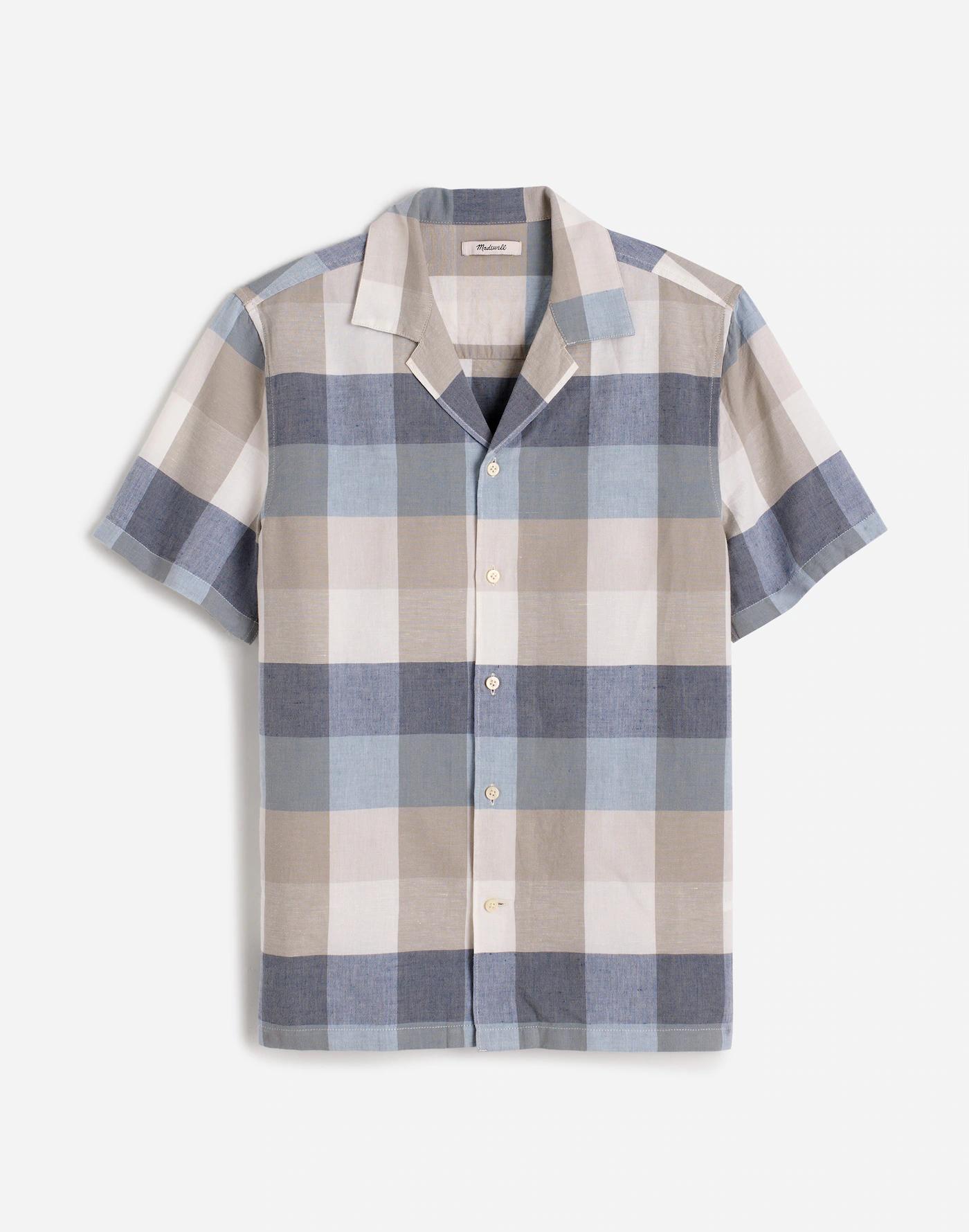 Short-Sleeve Button-Up Shirt in Cotton-Linen Blend Product Image