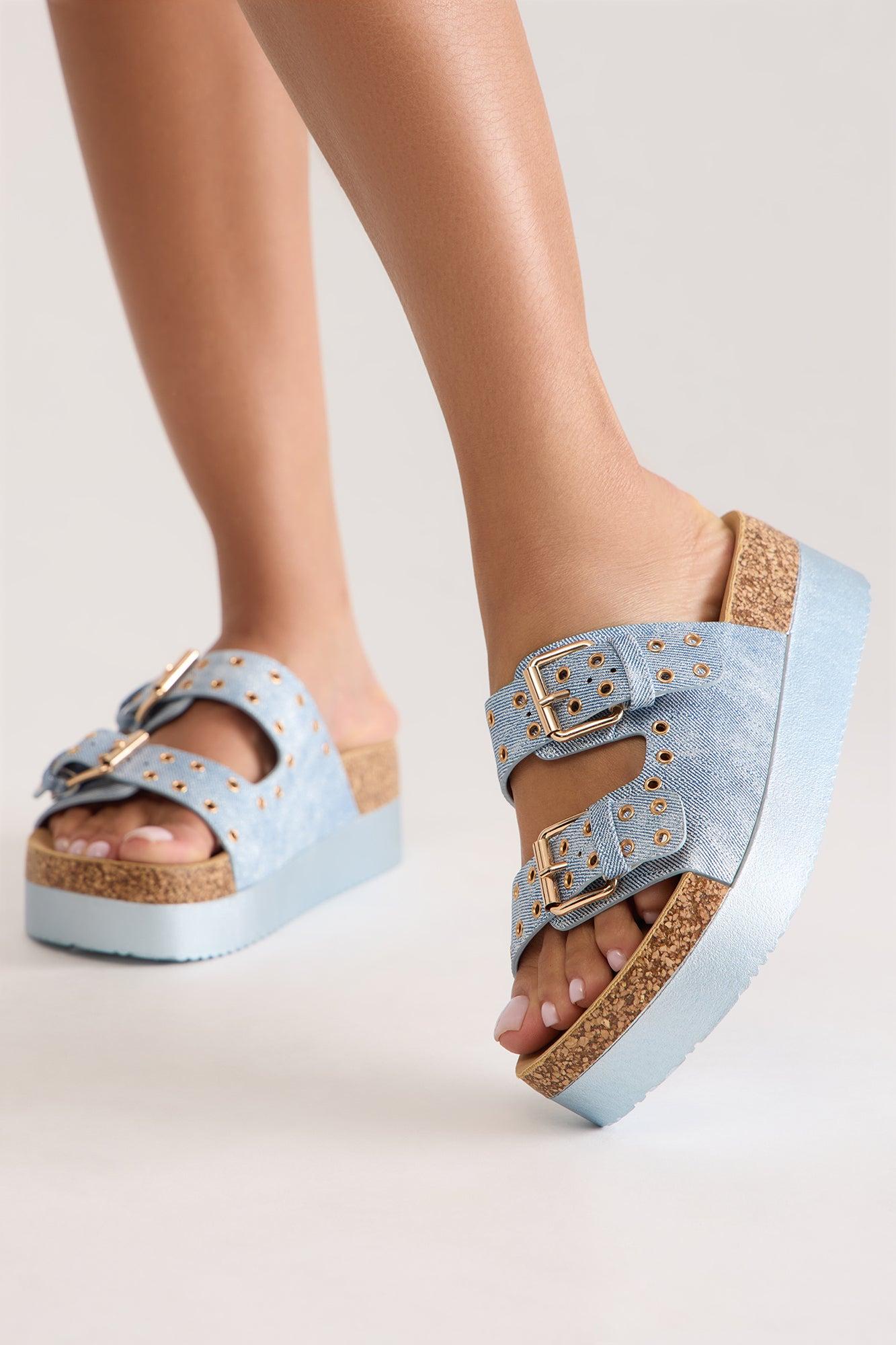 Gian Buckle Platform Slides - Blue Product Image