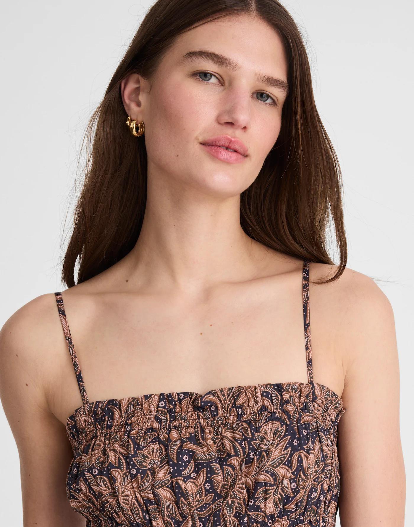 Smocked Bubble-Hem Midi Dress in Paisley Product Image