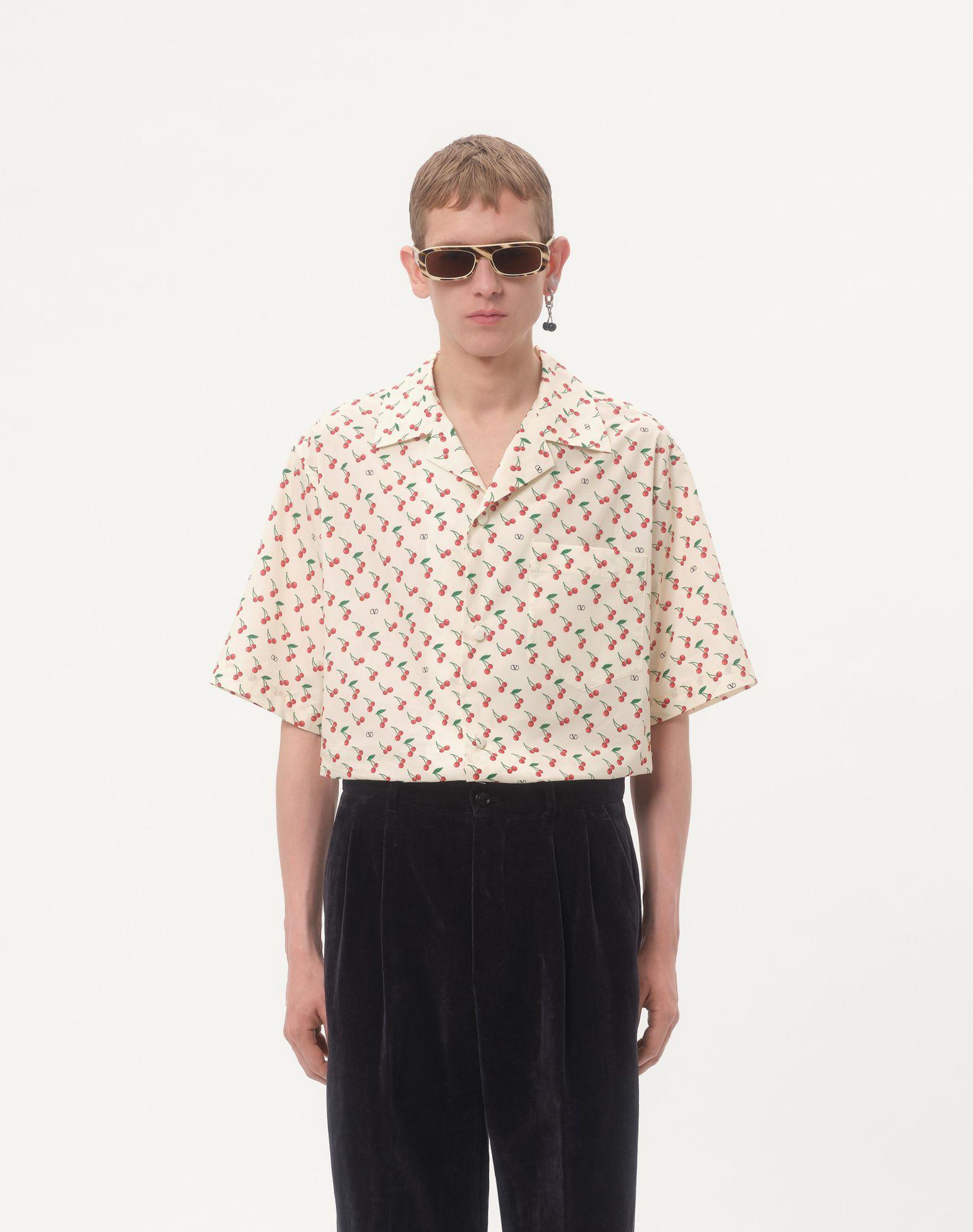 Cotton Poplin Bowling Shirt With Cherryfic Print Product Image