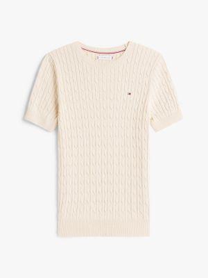 Short-Sleeve Cable Knit Sweater Product Image