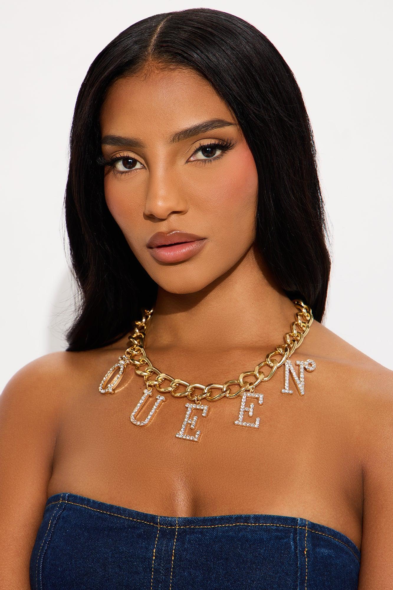 Reigning Queen Rhinestone Chain Necklace - Gold Female Product Image