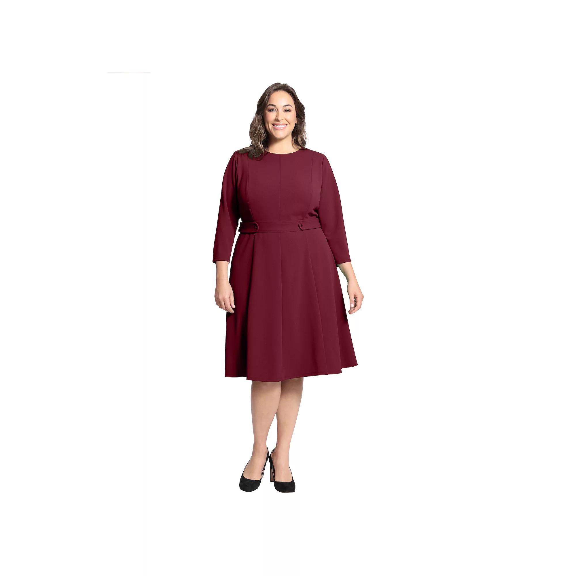 Plus Size London Times 3/4 Length Sleeve Fit & Flare Midi Dress, Women's, Size: 18 W, Red Product Image