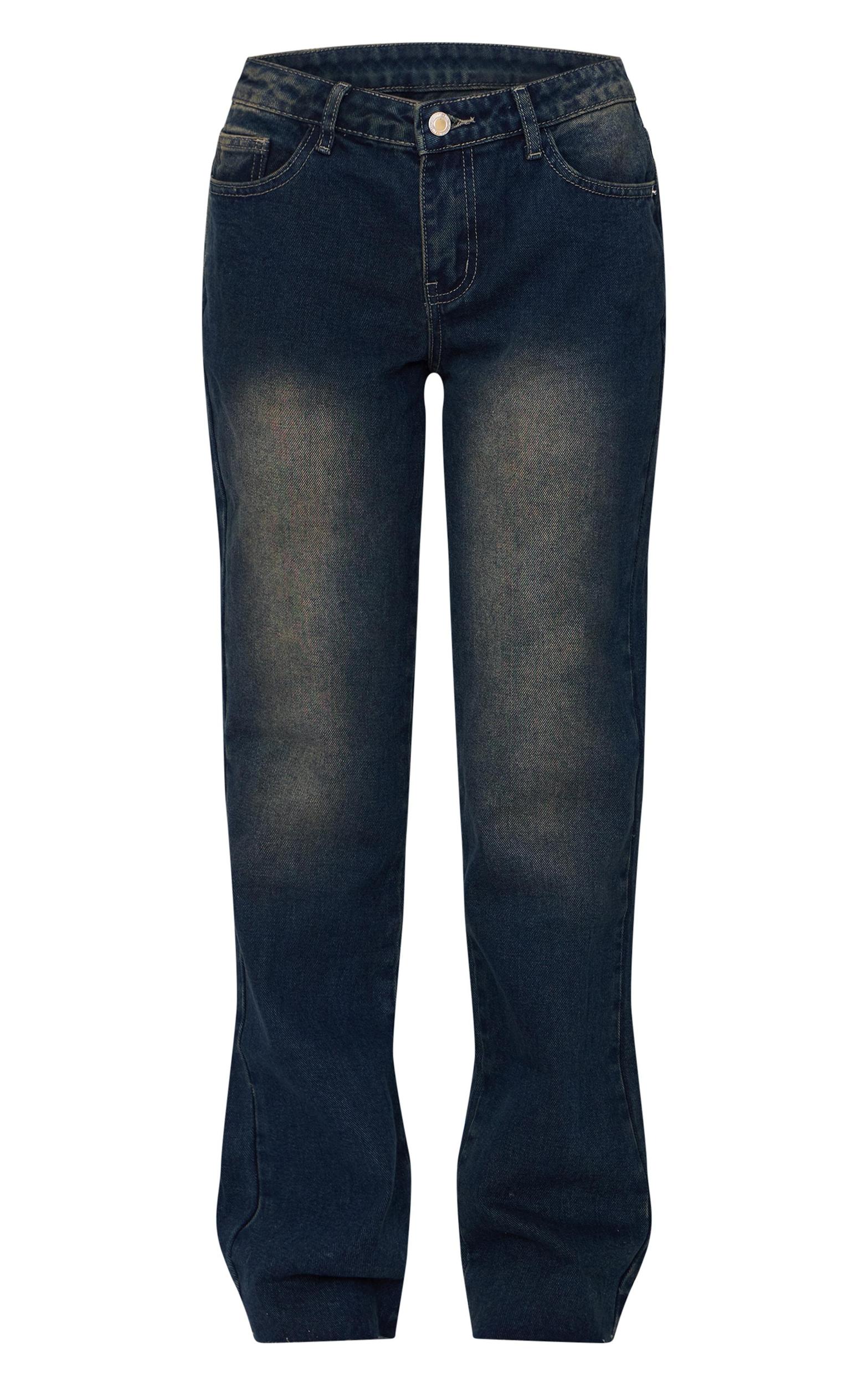 Petite Mid Blue Wash Bleach Low Waist Straight Jeans Product Image