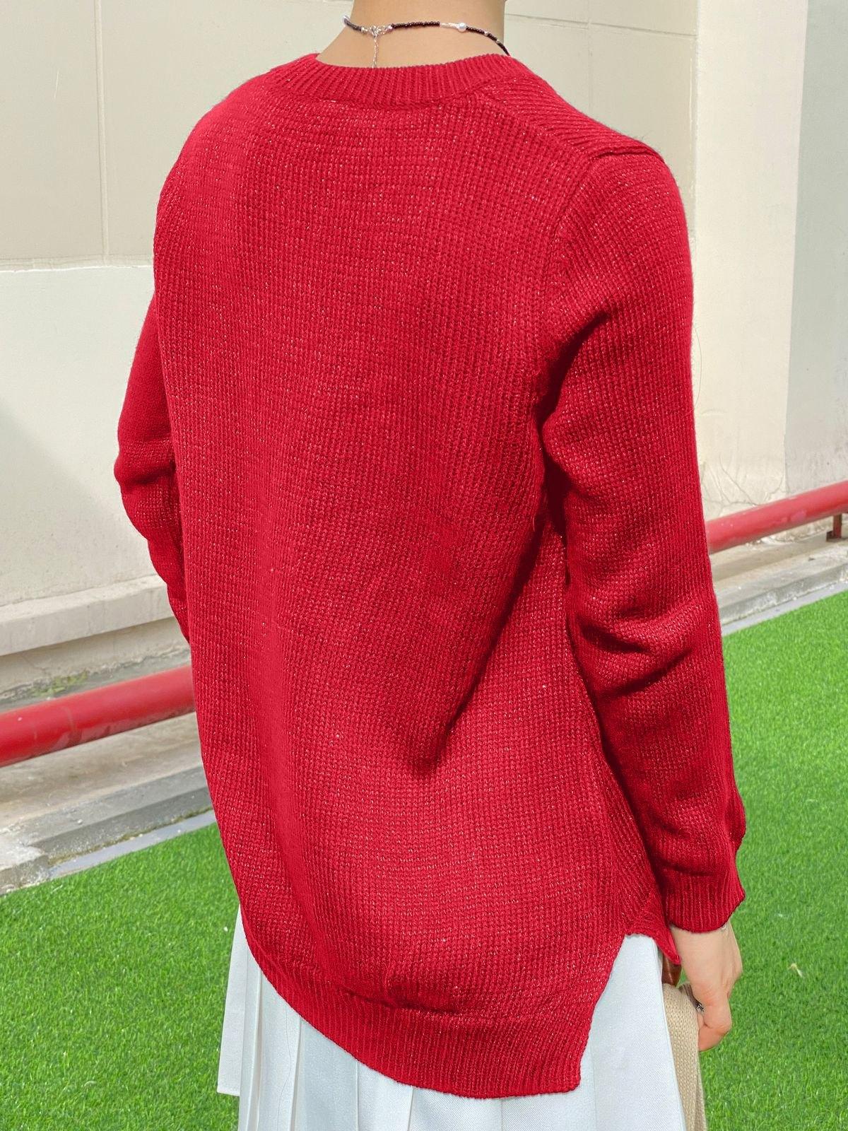 V Neck Metallic Black Pullover Sweater Product Image