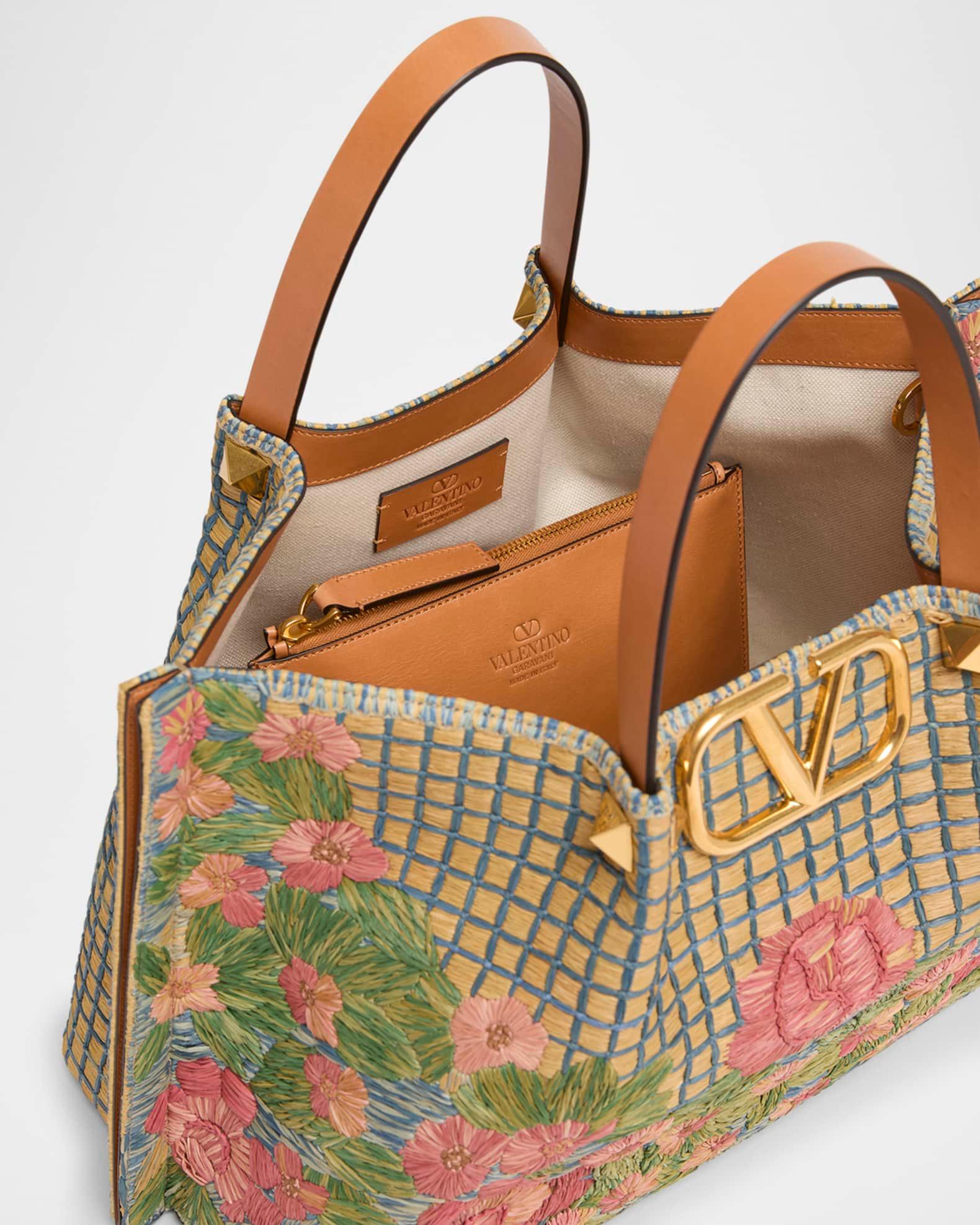 Floral-Embroidered Raffia Tote Bag Product Image