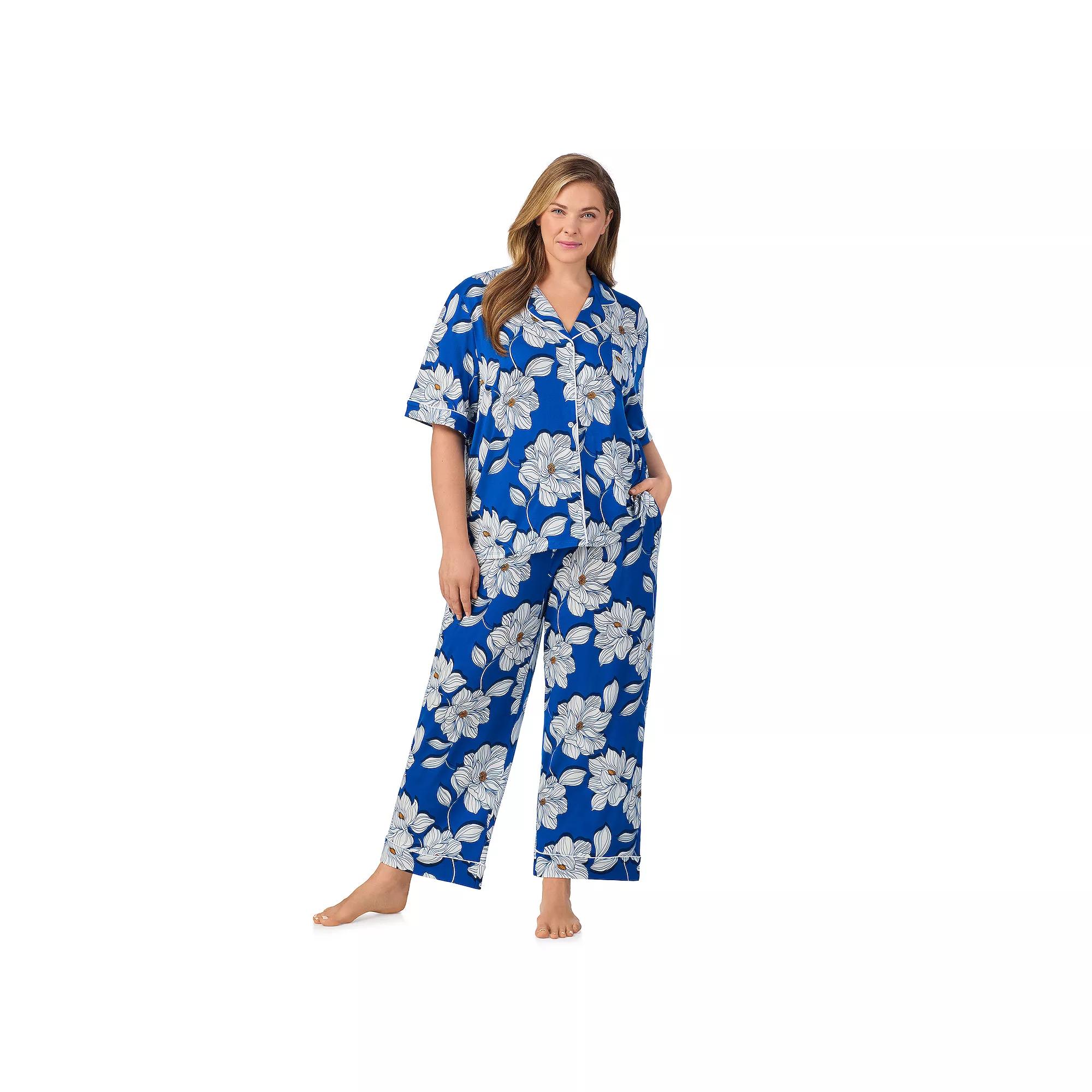 Plus Size Draper James 2-Piece Cozy Elbow Sleeve Notch Pajama Top and Pajama Pants Set, Women's, Size: 2XL, Blue Magnolia Shadows Product Image