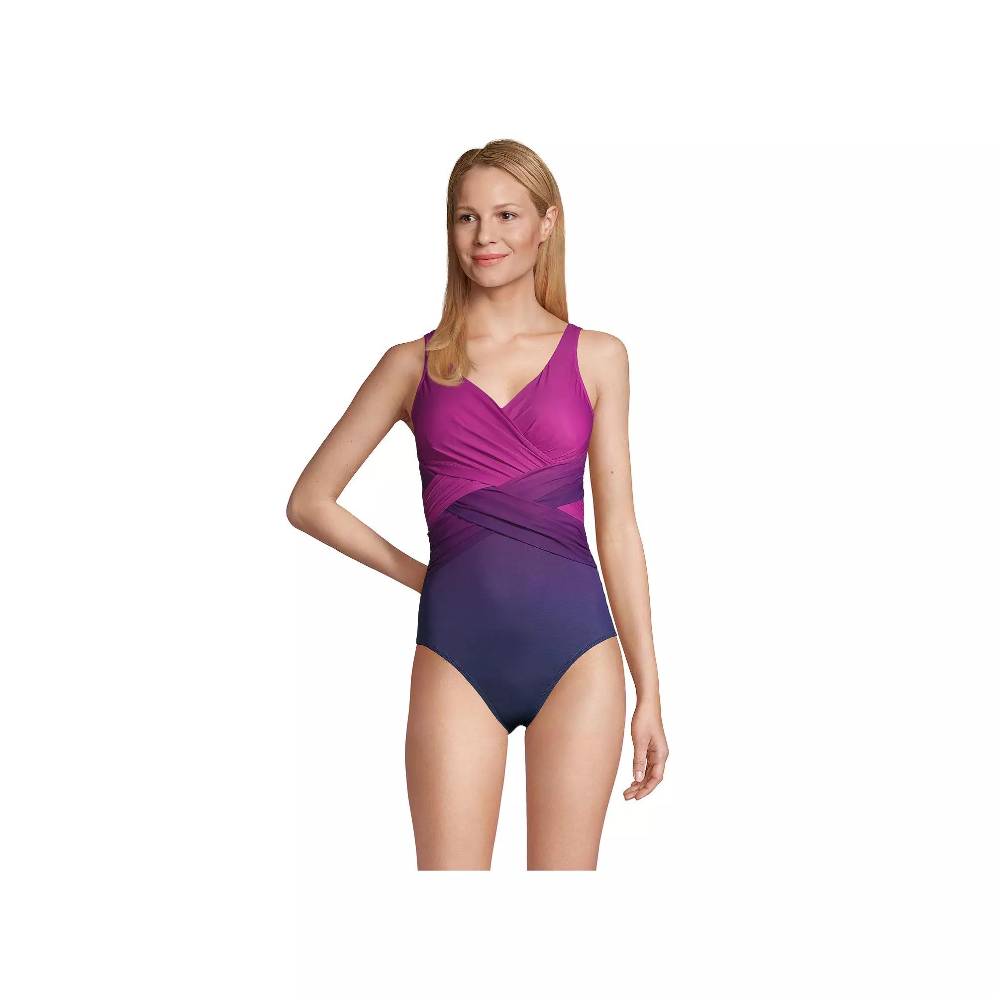 Women's Lands' End SlenderSuit D-Cup Surplice One-Piece Swimsuit,  Product Image