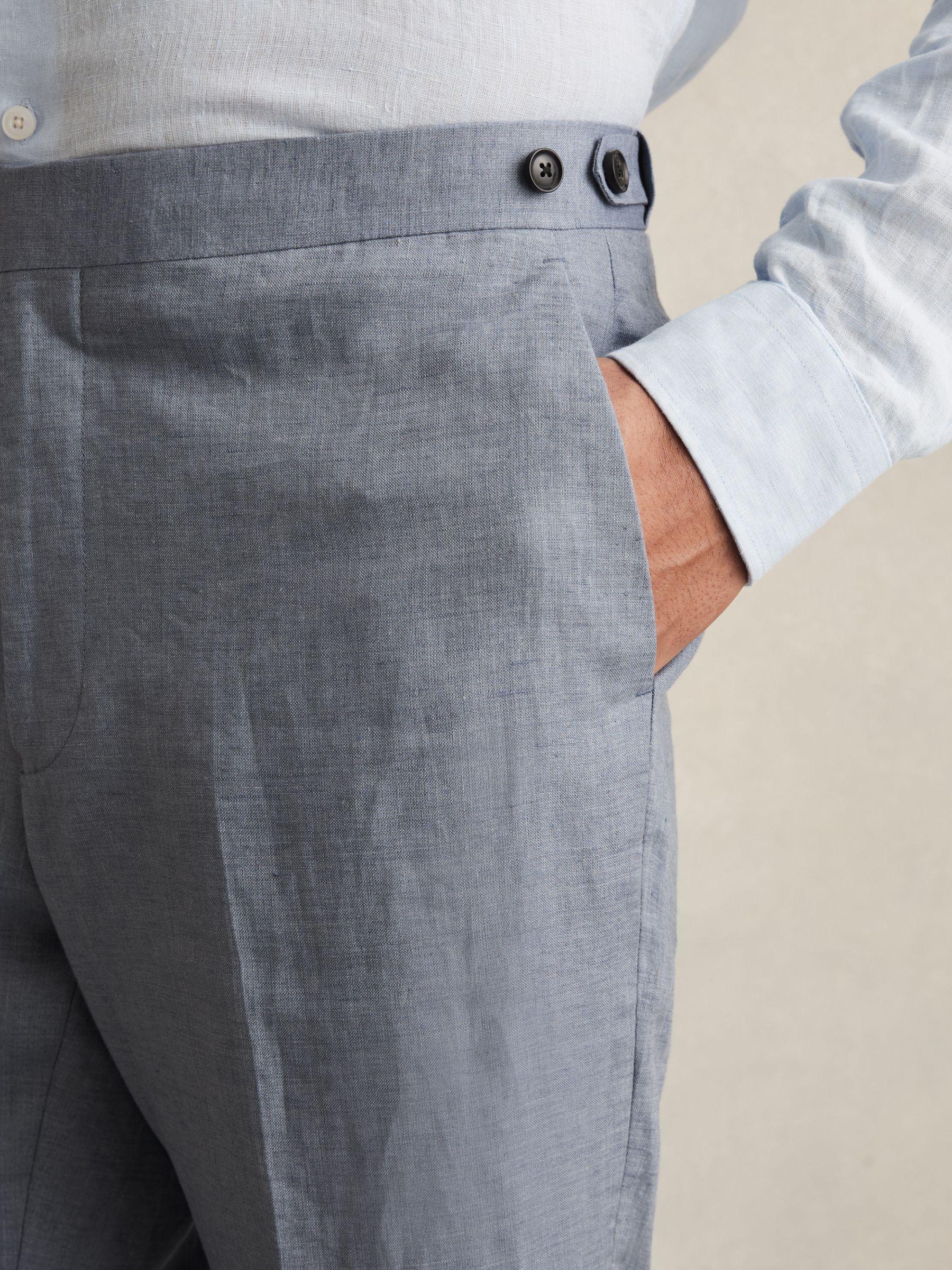 Linen Slim-Fit Suit Trousers in Airforce Blue Product Image