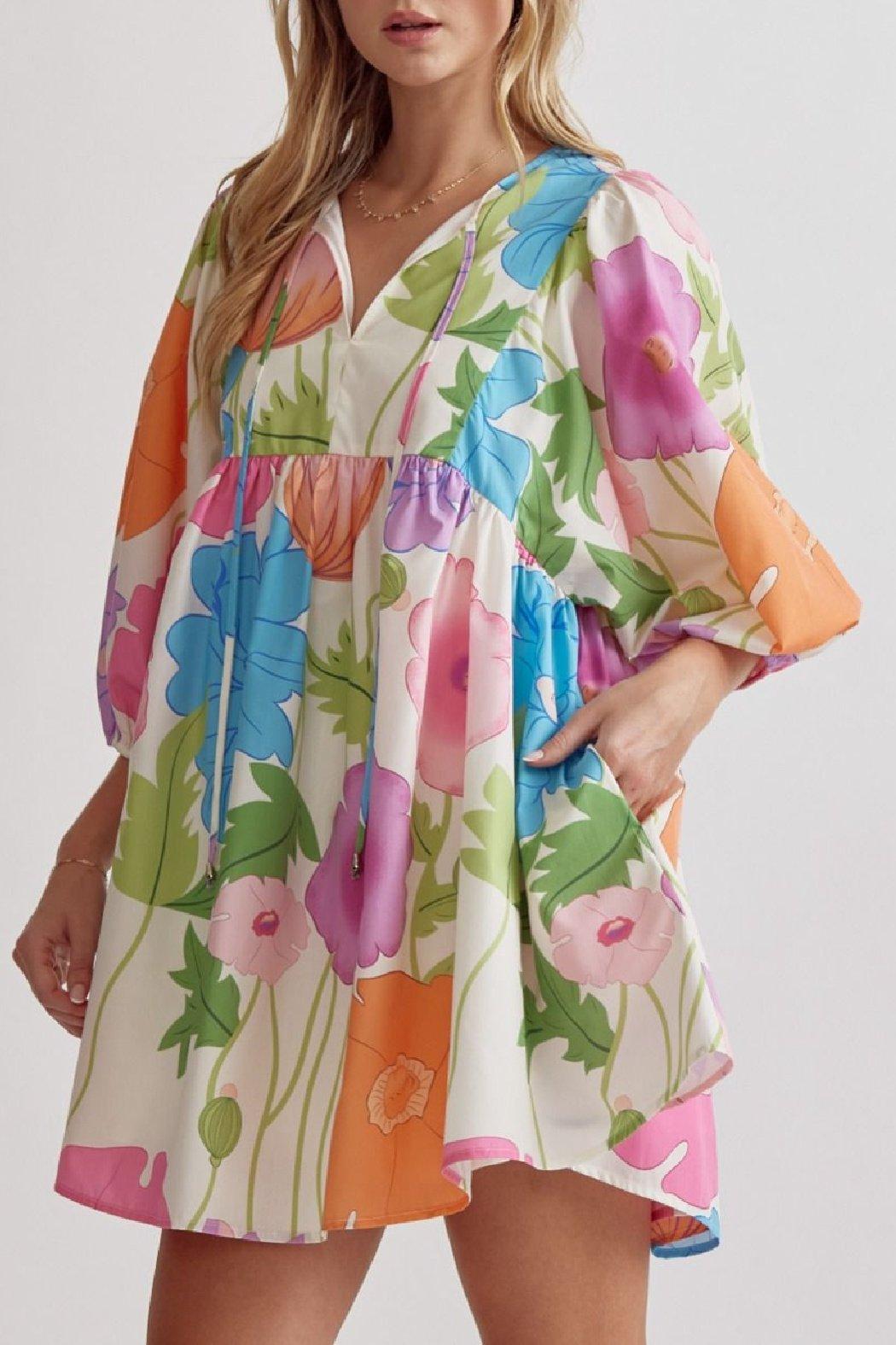 Half Sleeve Floral Dress Product Image