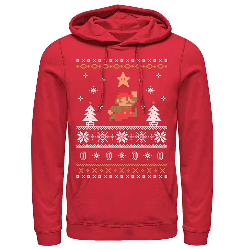 Men's Nintendo Super Mario Mario Snow Level Ugly Christmas Hoodie, Size: Large, Red Product Image