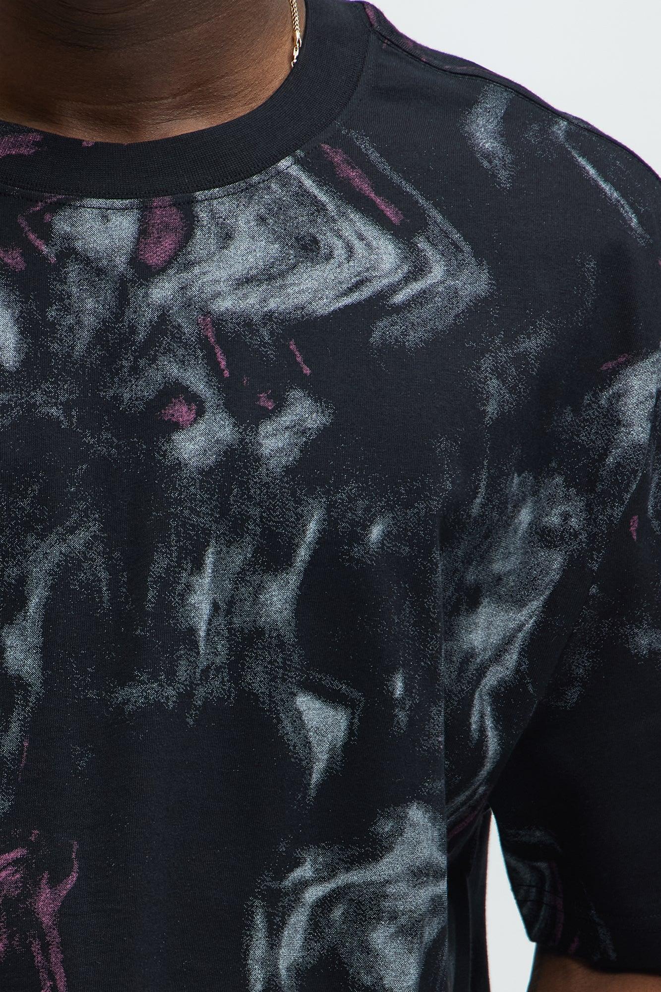 Marble Print Relaxed Tee - Black/combo Product Image