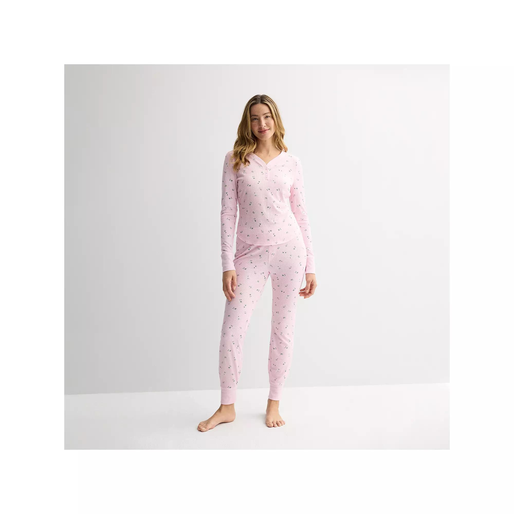 Women's Sonoma Goods For Life® Thermal Pajama Pants and Pajama Top Set, Size: Large Long, Pink Floral Product Image