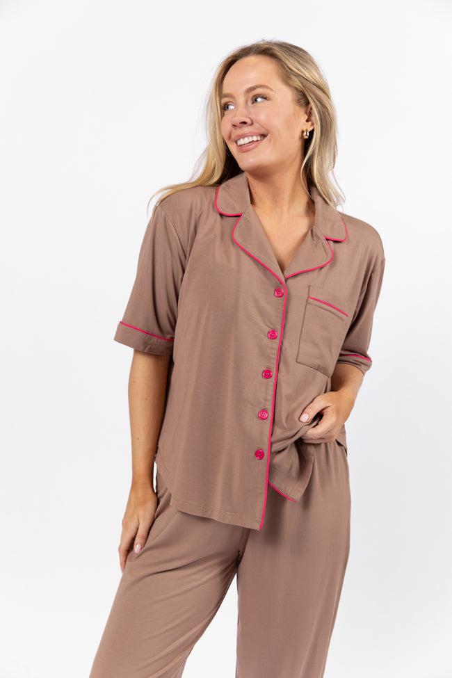 Good To Get Away Brown Pajama Set FINAL SALE Product Image
