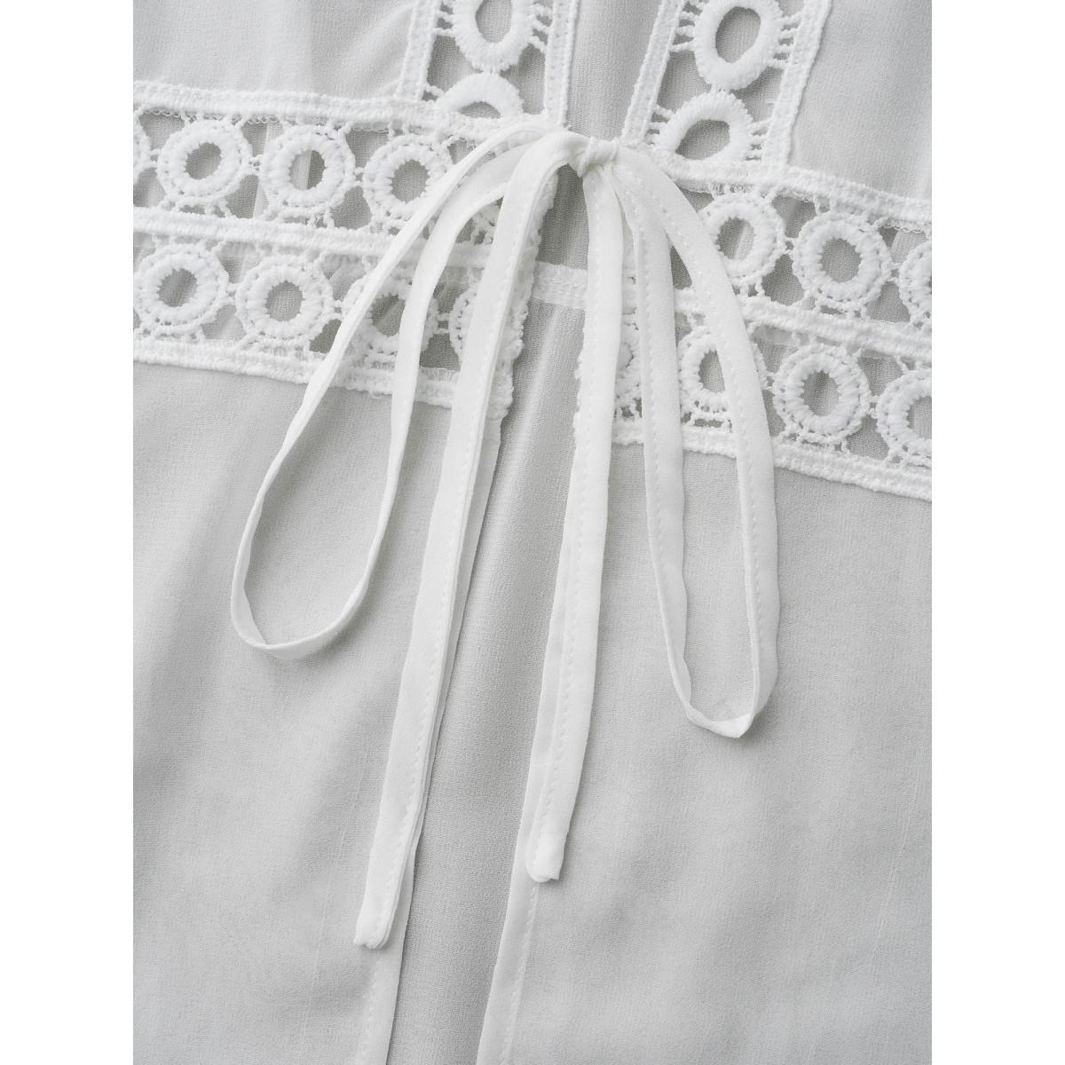 Plus Size Lace Patchwork Sheer Open-Front Kimono Women Originalwhite Elegant Woven ribbon&lace trim Everyday Kimonos BloomChic 18-20/2X Product Image