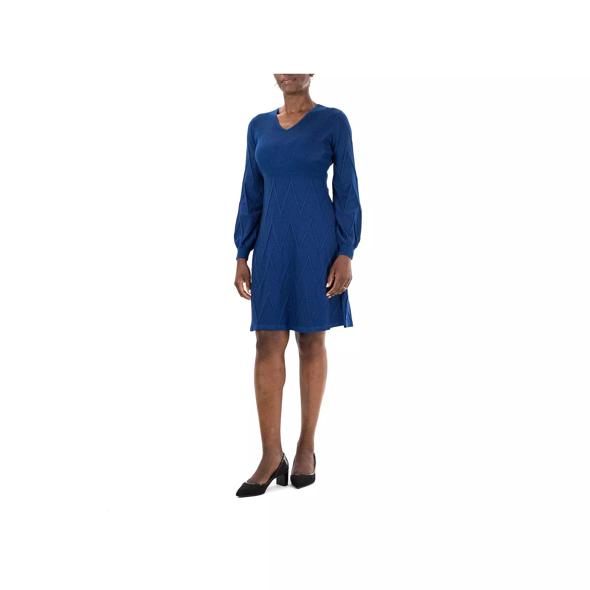 Women's Nina Leonard Textured Balloon Sleeve Sweaterdress, Size: Large, Dark Blue Product Image