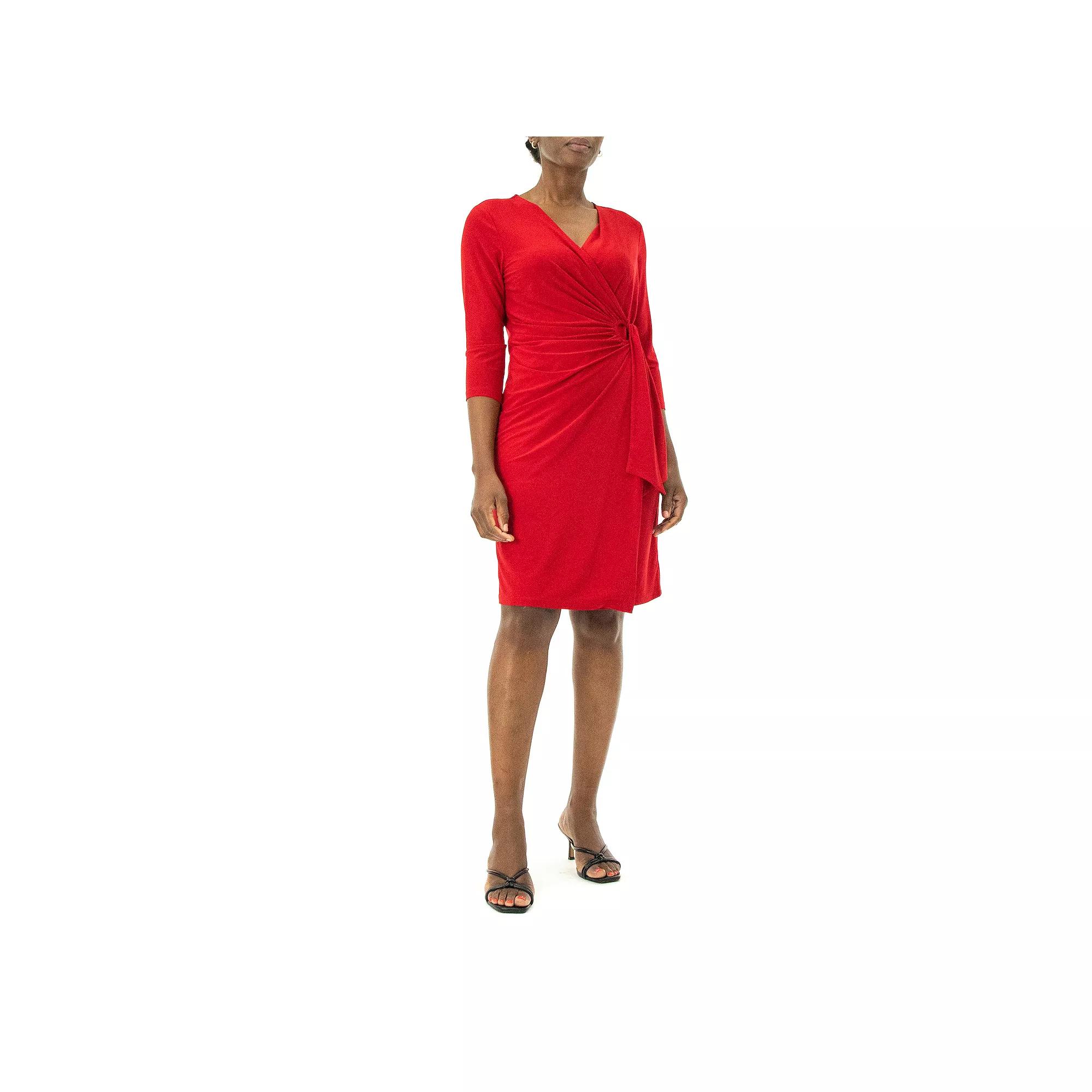 Women's Nina Leonard Faux-Wrap Dress, Size: Small, Nina Red Product Image