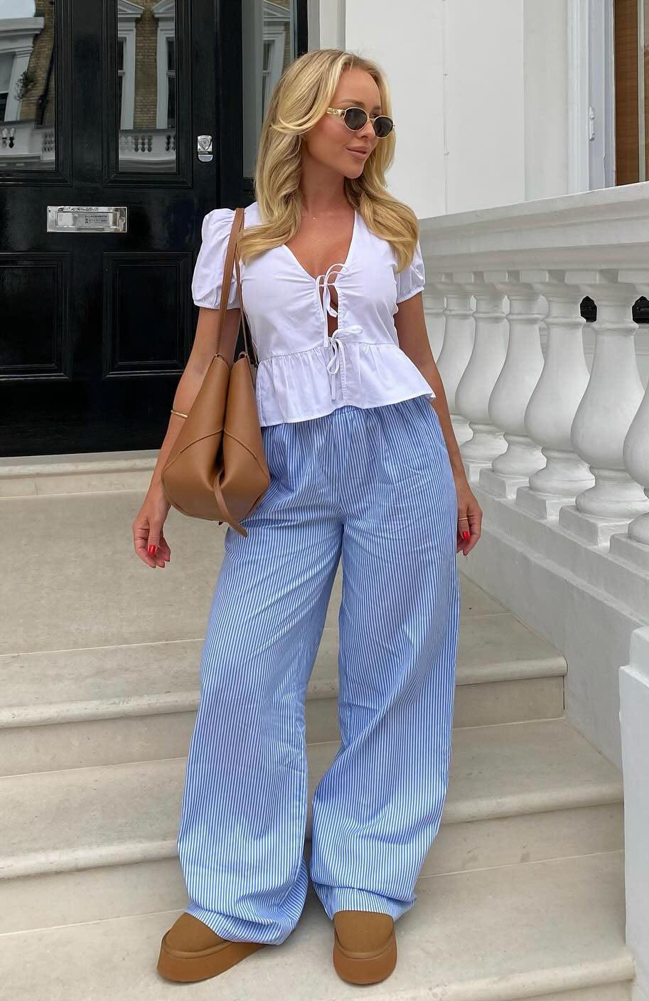 Always About Us Stripe Pants Light Blue Product Image