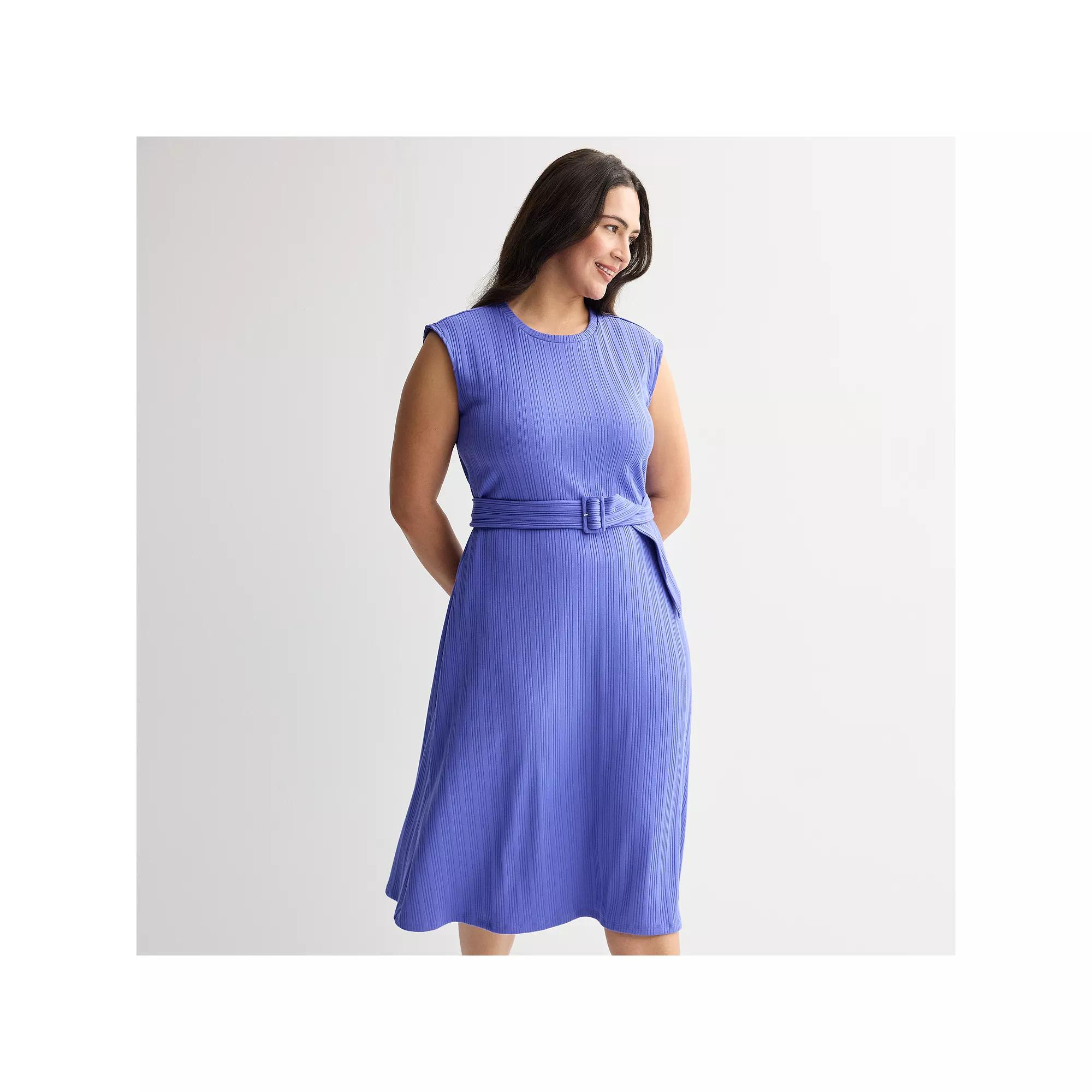Plus Size Nine West Belted Rib Midi Dress, Women's, Size: 2XL, Wesley Purple Product Image