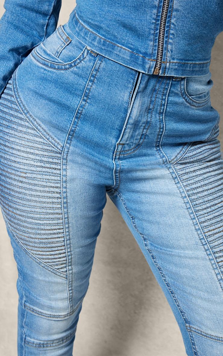 Shape Light Blue Stretch Denim Seam Biker Skinny Jeans Product Image