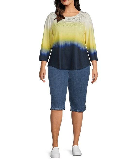 Allison Daley Plus Size Side Slit Pull-On Stretch Denim Skimmer Capri Pants Product Image