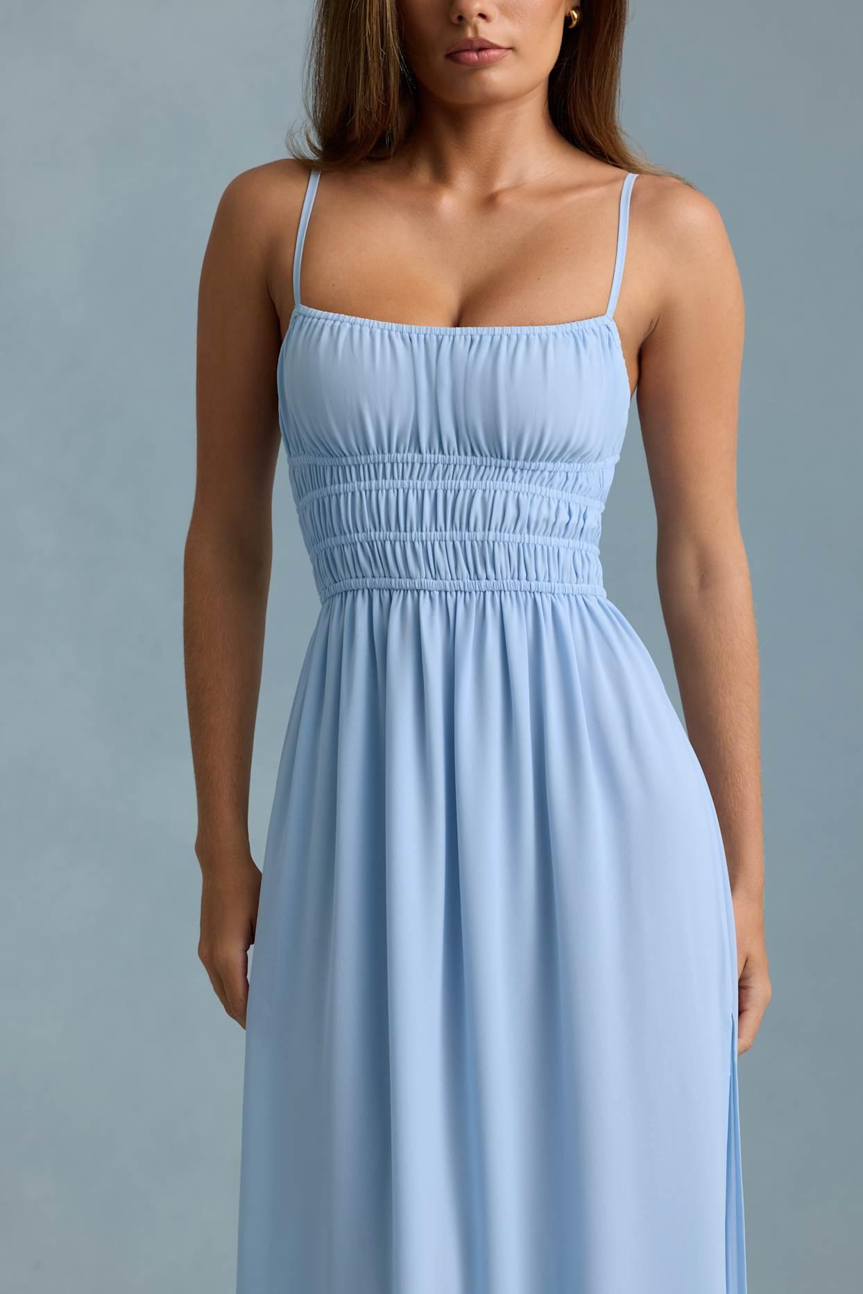 Shirred Camisole Maxi Dress in Sky Blue Product Image