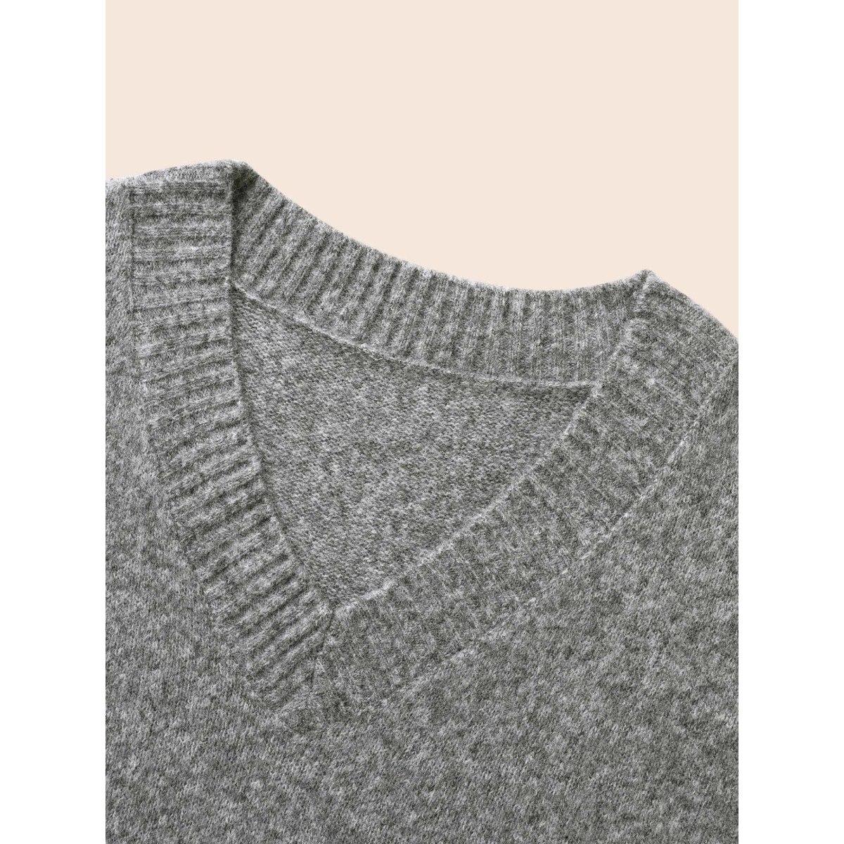 Plus Size Airy Cozy V Neck Drop Shoulder Pullover DimGray Women Casual Long Sleeve V-neck Everyday Pullovers BloomChic 12/L Product Image