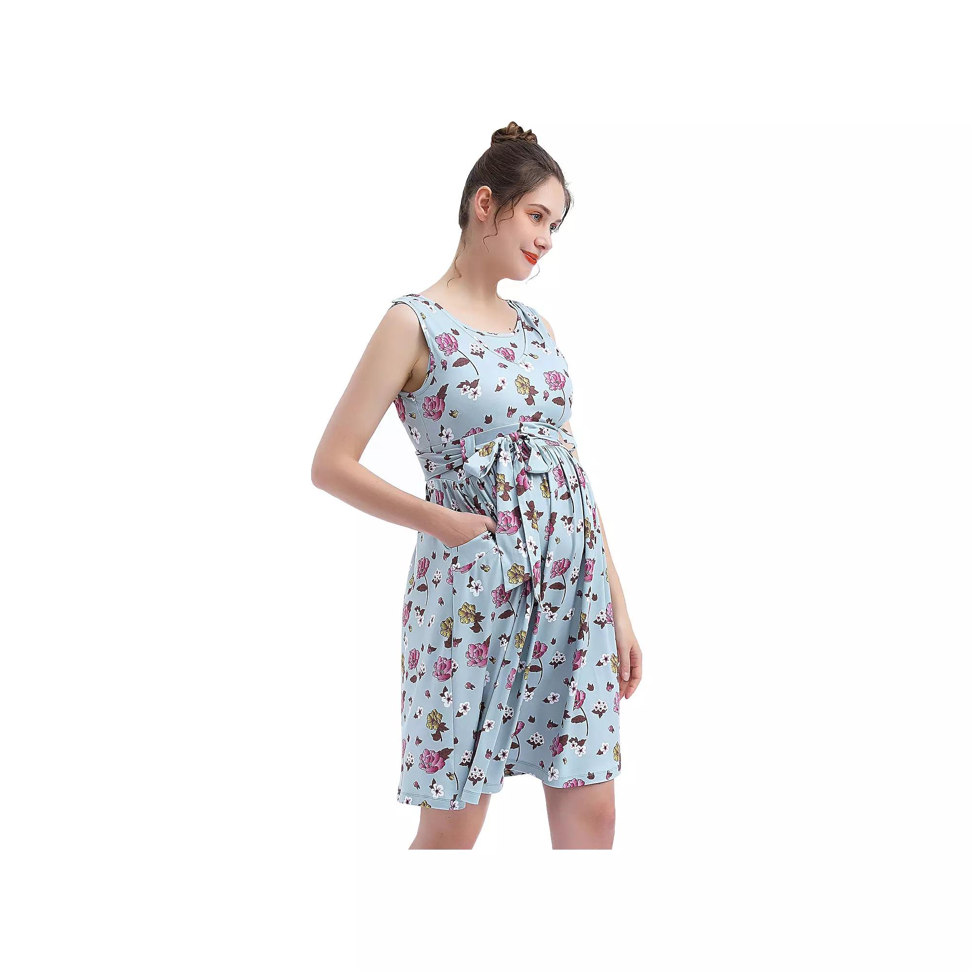 Pokkori Maternity Nursing Belted Sleeveless Skater Dress, Women's,  Product Image