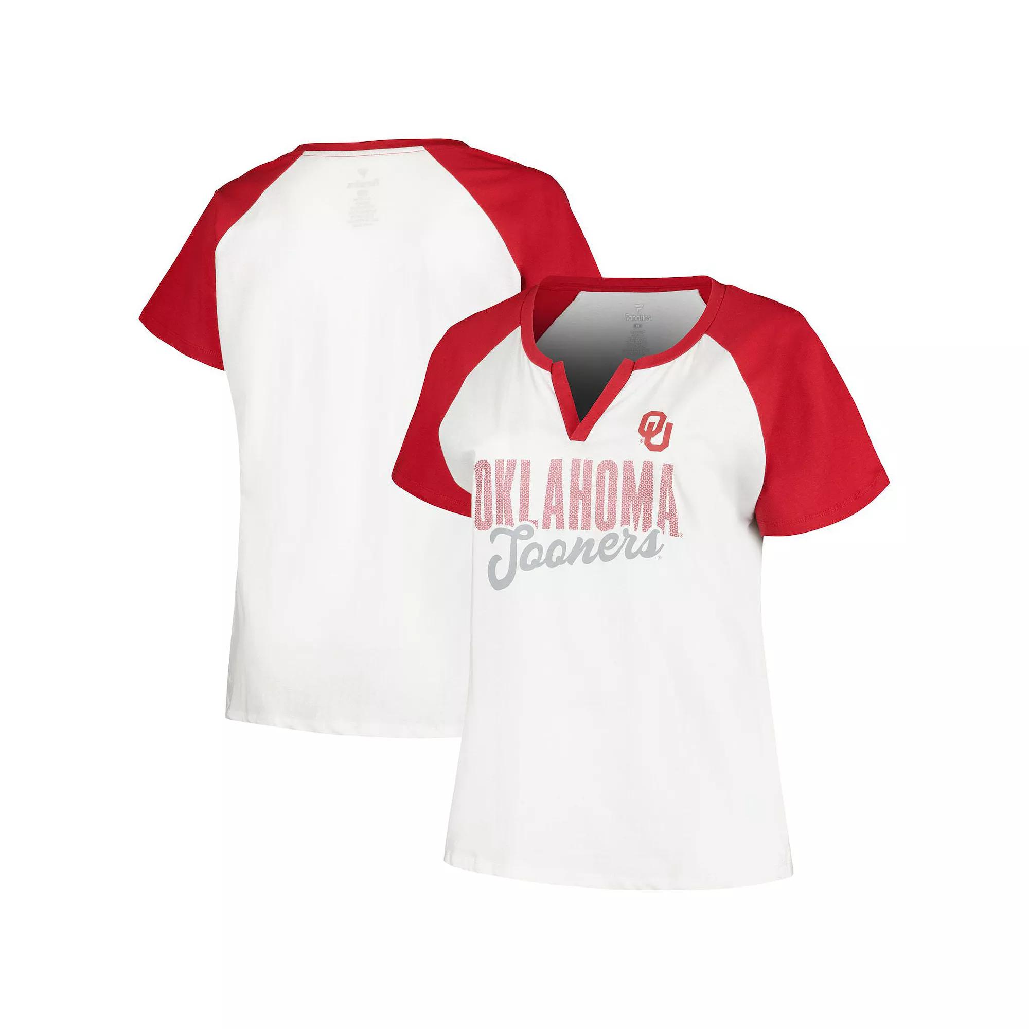 Women's Profile White/Crimson Oklahoma Sooners Plus Size Best Squad Shimmer Raglan Notch Neck T-Shirt, Size: 4XL Product Image
