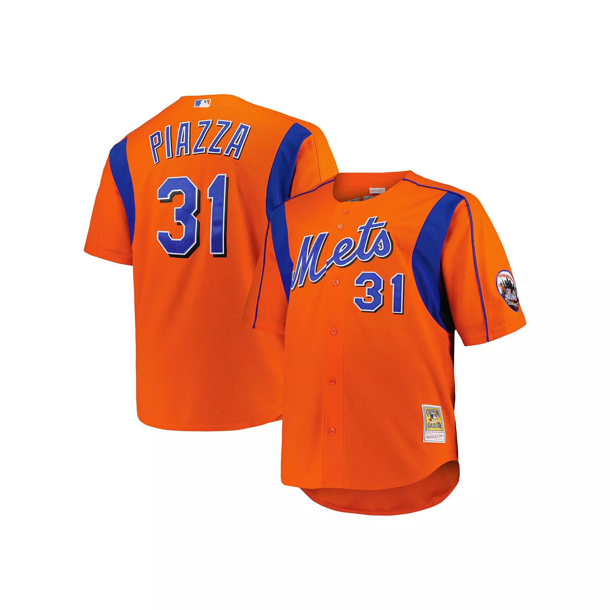 Men's Mitchell & Ness Mike Piazza Orange New York Mets Big & Tall Cooperstown Collection Mesh Batting Practice Jersey,  Product Image