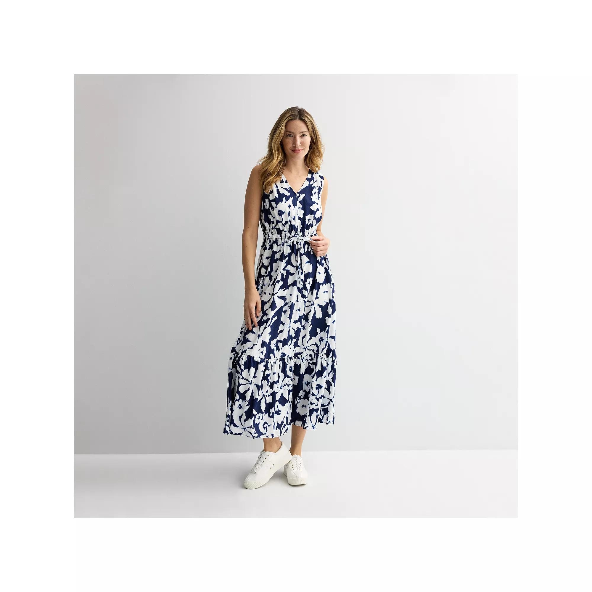 Women's Sonoma Goods For Life® Femme Button Bodice Maxi Dress, Size: Medium, Blue Abstract Floral Product Image