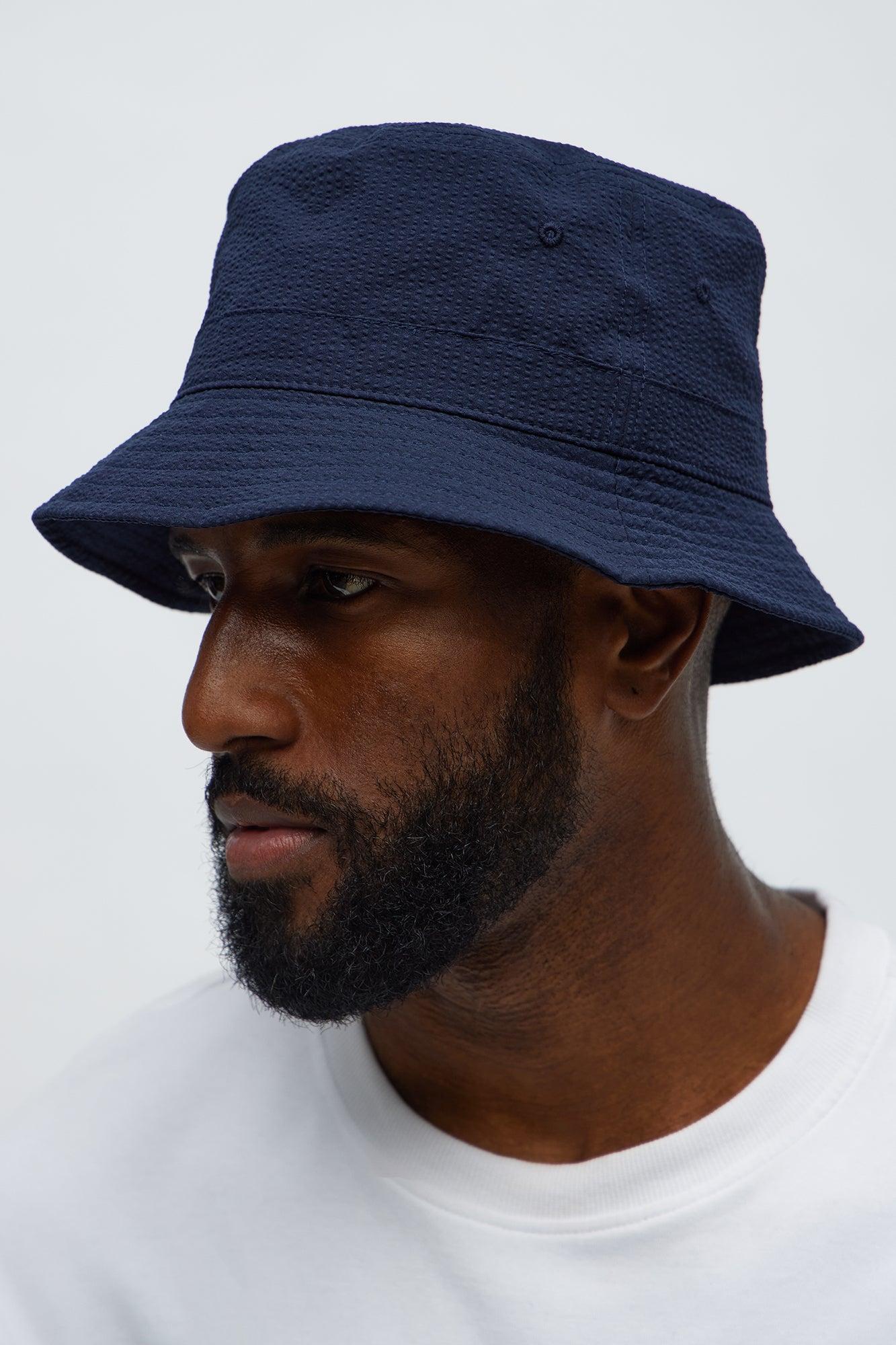 Seersucker Flat Top Bucket Hat - Navy Male Product Image