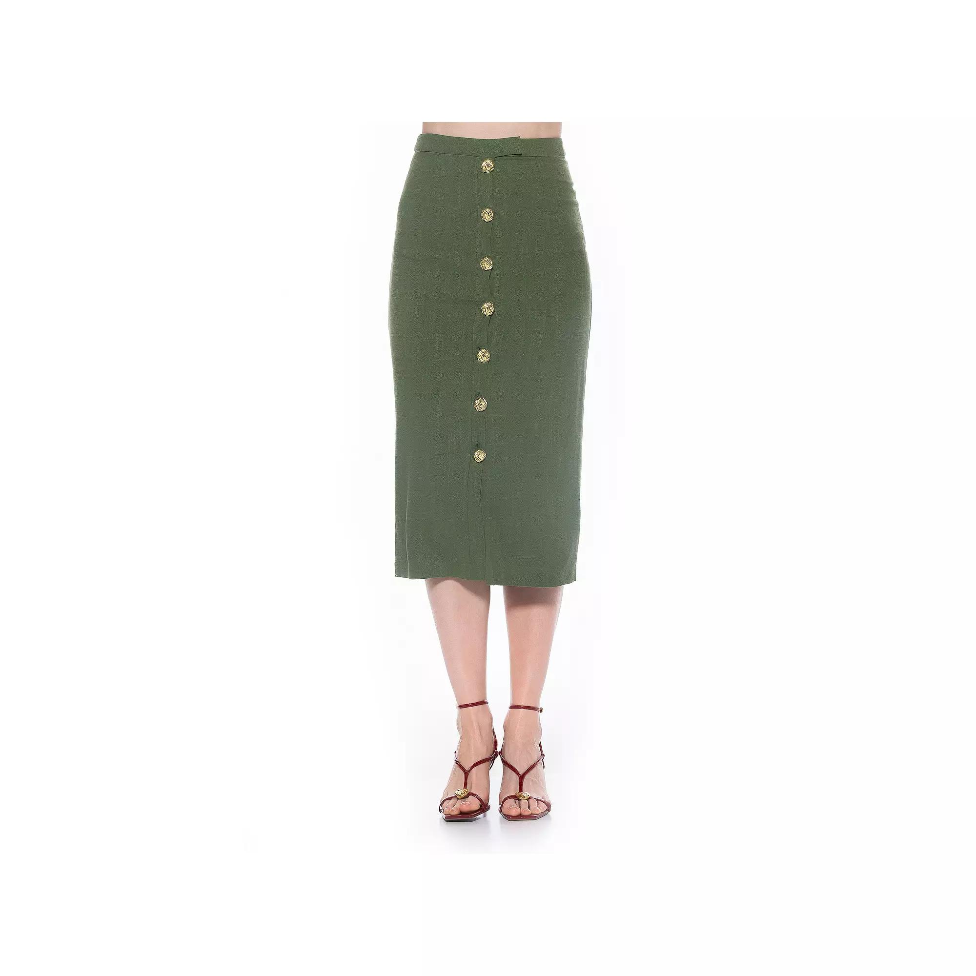 Women's ALEXIA ADMOR Front Button Down Midi Linen Skirt,  Product Image