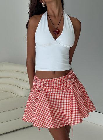 Sweet Verona Ruched Mini Skirt Red Check Product Image