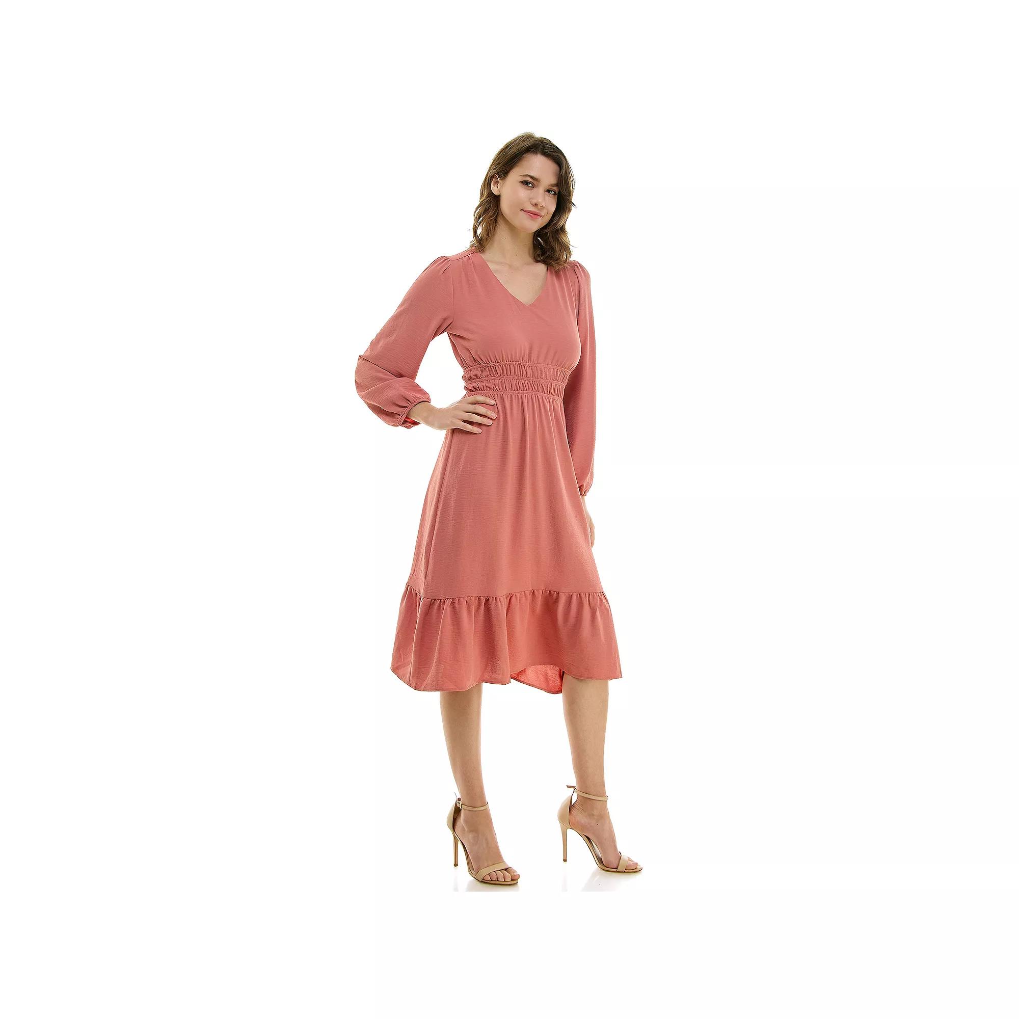 Women's Luxology Smocked Waist V Neck Midi Dress,  Product Image