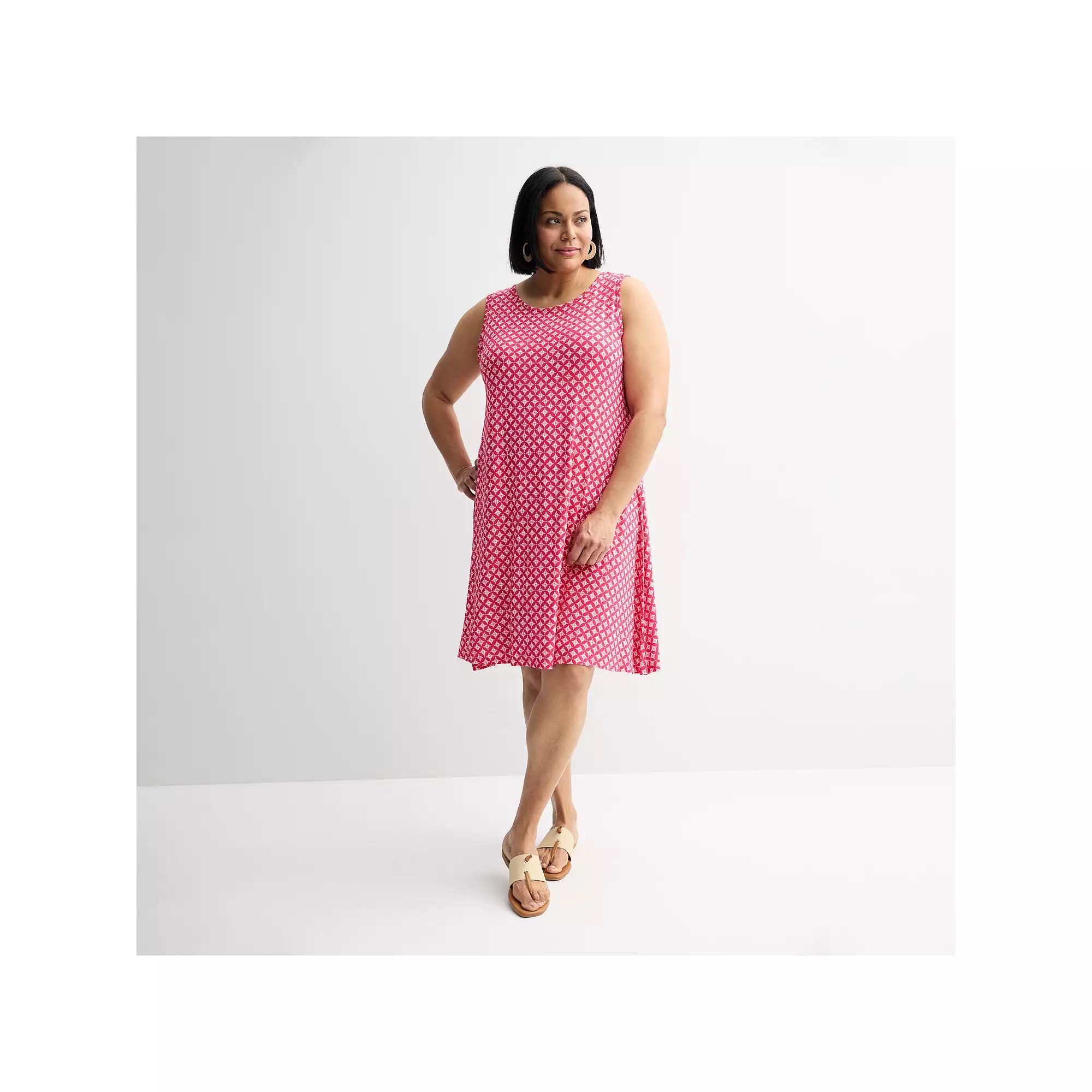 Plus Size Croft & Barrow® Sleeveless Tank Swing Dress, Women's, Size: 4XL, Pink Mod Geo Product Image