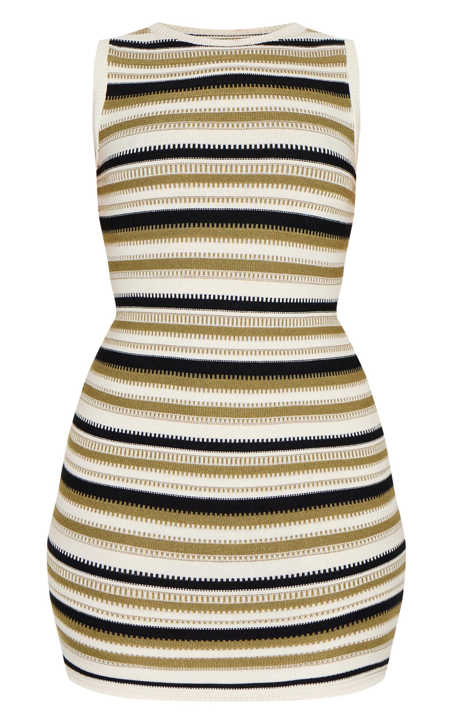 Shape Olive Knitted Striped Mini Dress Product Image