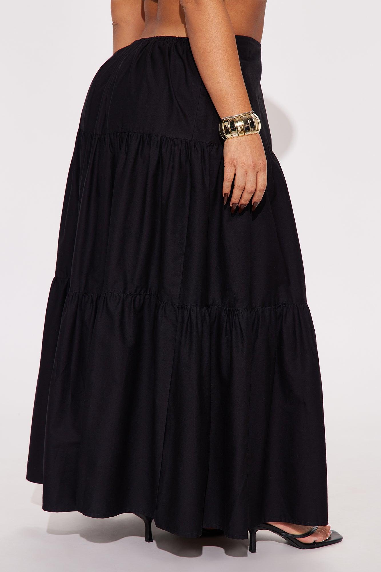 Zoey Poplin Tiered Maxi Skirt - Black Product Image