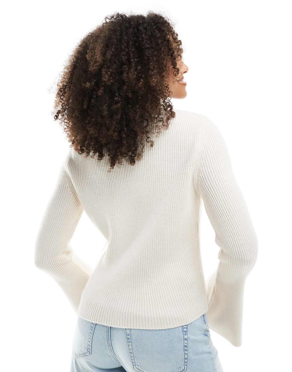 Miss Selfridge scoop neck rib knit cardigan in cream Product Image