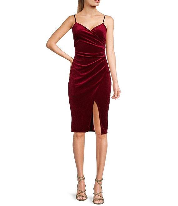 Honey and Rosie V-Neck Sleeveless Stretch Velvet Dress Product Image