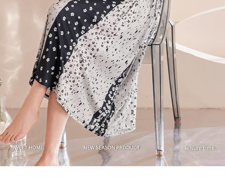 Spaghetti Strap Padded Printed Panel Midi Pajama Dress Product Image