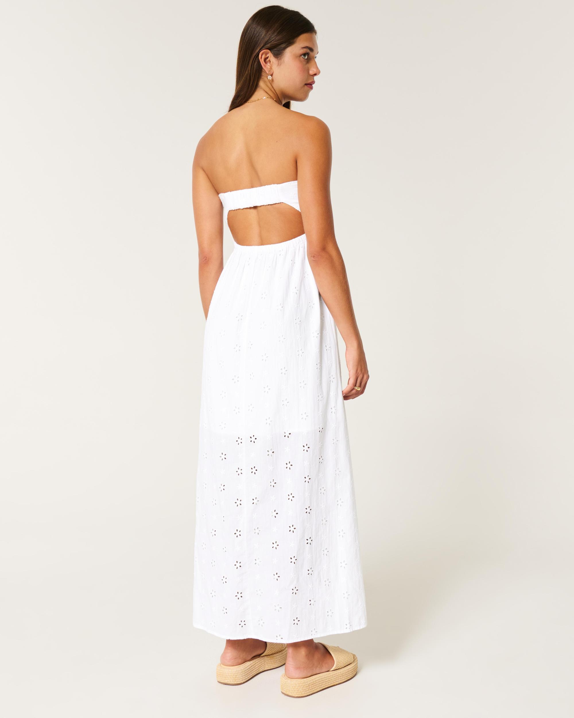 Twist Bust Eyelet Strapless Midi Dress Product Image